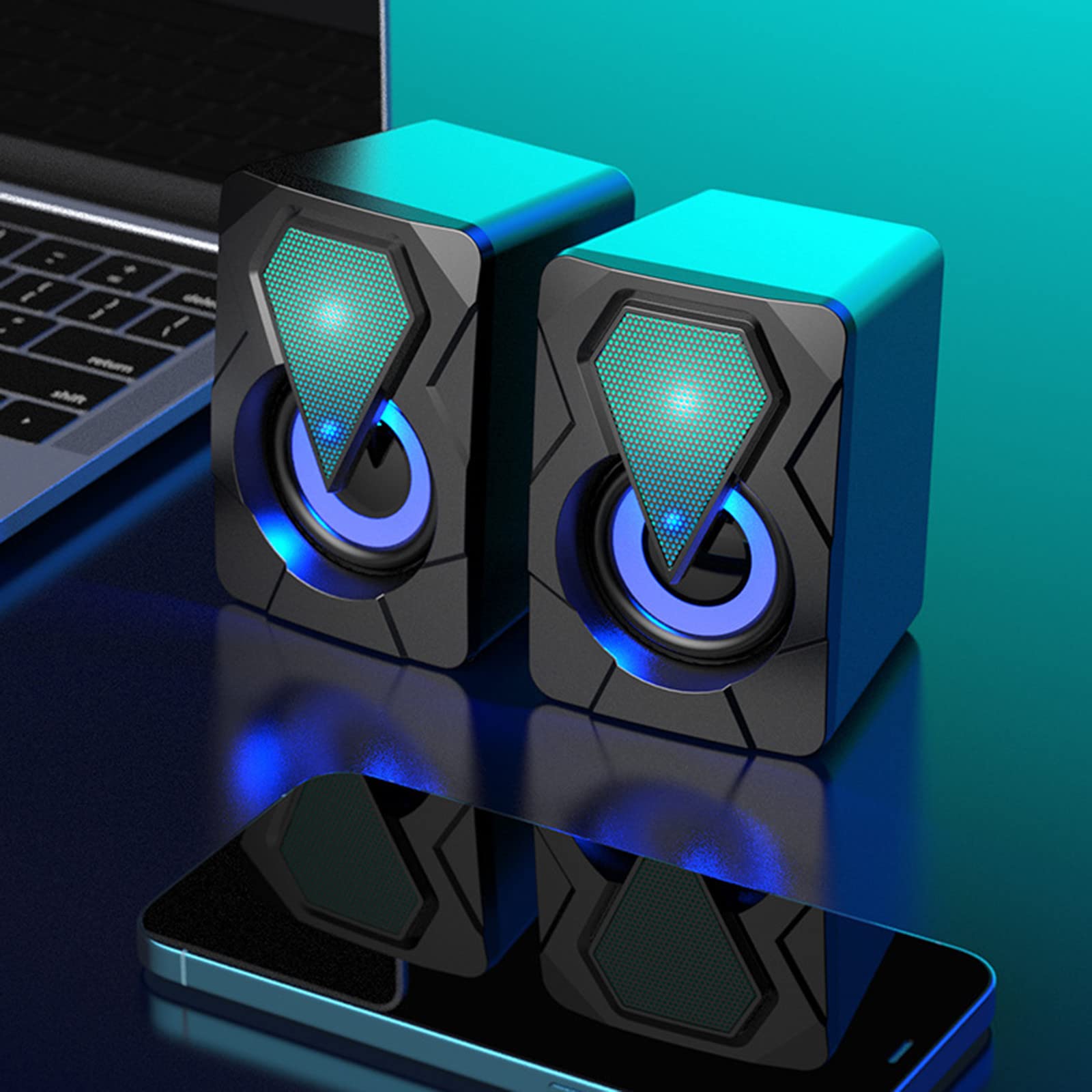 Wuztai USB-Powered Mini Computer Speakers - HiFi Stereo Sound with Subwoofer for Laptop, Desktop & Mobile (2-Pack) | Perfect for Gaming, Music & Home Office