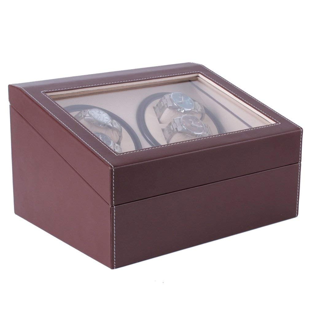 Brown PU Leather Watch Winder Box - Automatic Mechanical Watch Storage for Display & Jewelry - Perfect for Collectors