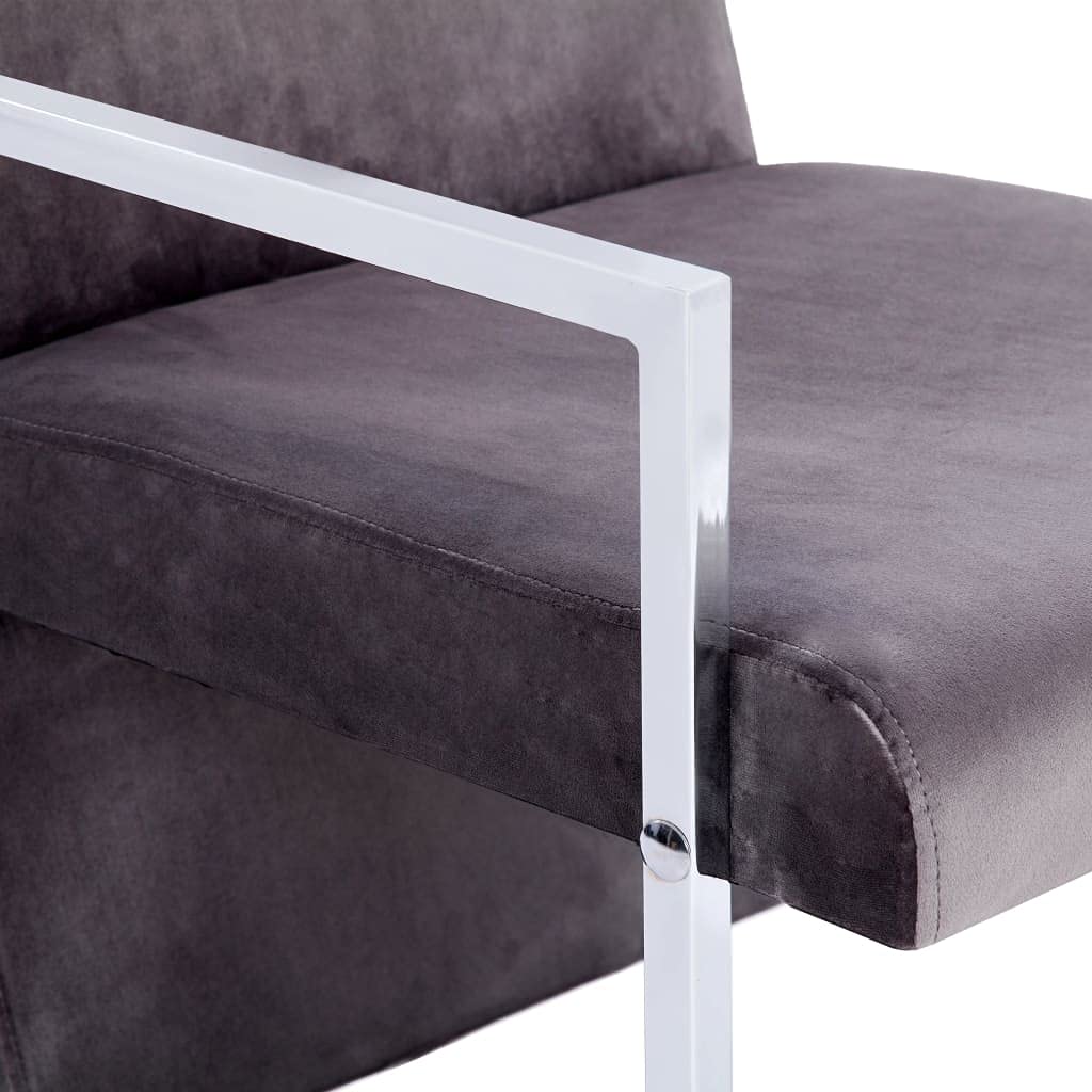 Luxury Velvet Accent Armchair with Chrome Legs - Dark Gray Modern Club Chair for Living Room, Bedroom, Office & Reading Nook - Comfortable Single Sofa Chair for Home, Workspace and Reception Areas