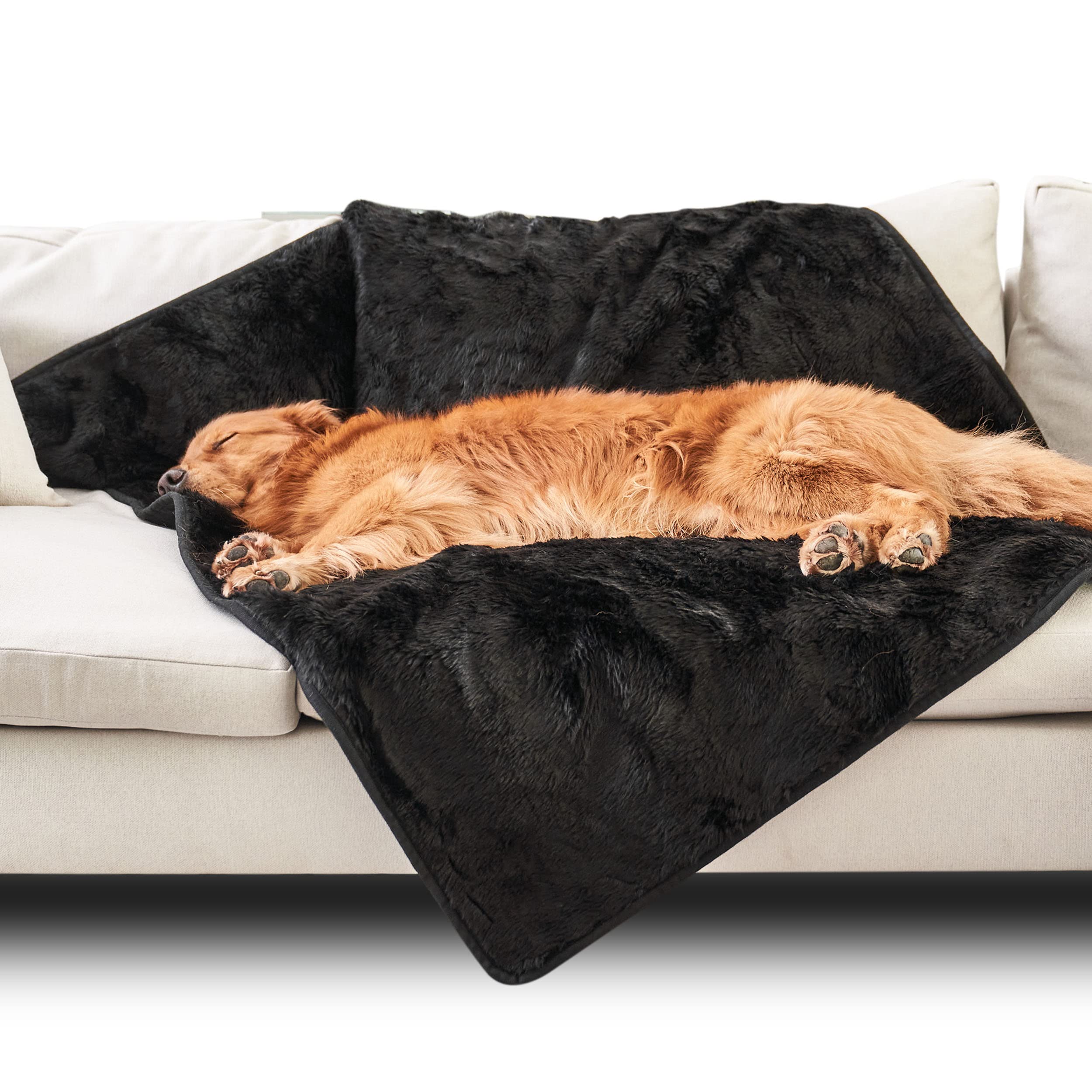 PAW BRANDS Waterproof Dog Blanket - Ultra Soft Faux Fur Pet Blanket 60x50 Inches, Machine Washable Cooling Throw for Large Dogs, Luxury Couch Protector - Perfect for Beds, Sofas & Travel Use
