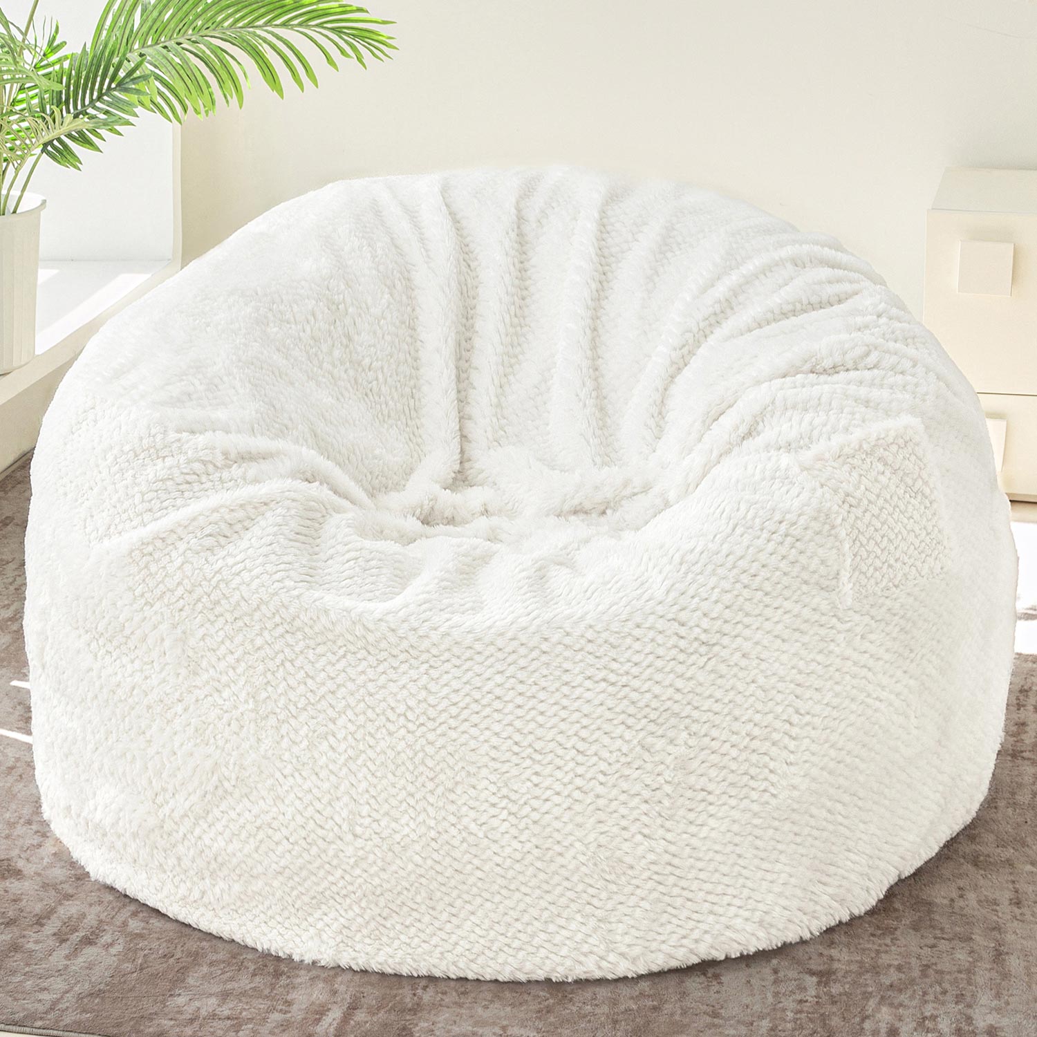 MAXYOYO Velvet Bean Bag Bed with Faux Fur Removable Cover - Convertible Bean Bag Chair to Bed for Living Room & Bedroom (Beige) - Perfect for Lounging, Gaming & Small Space Living