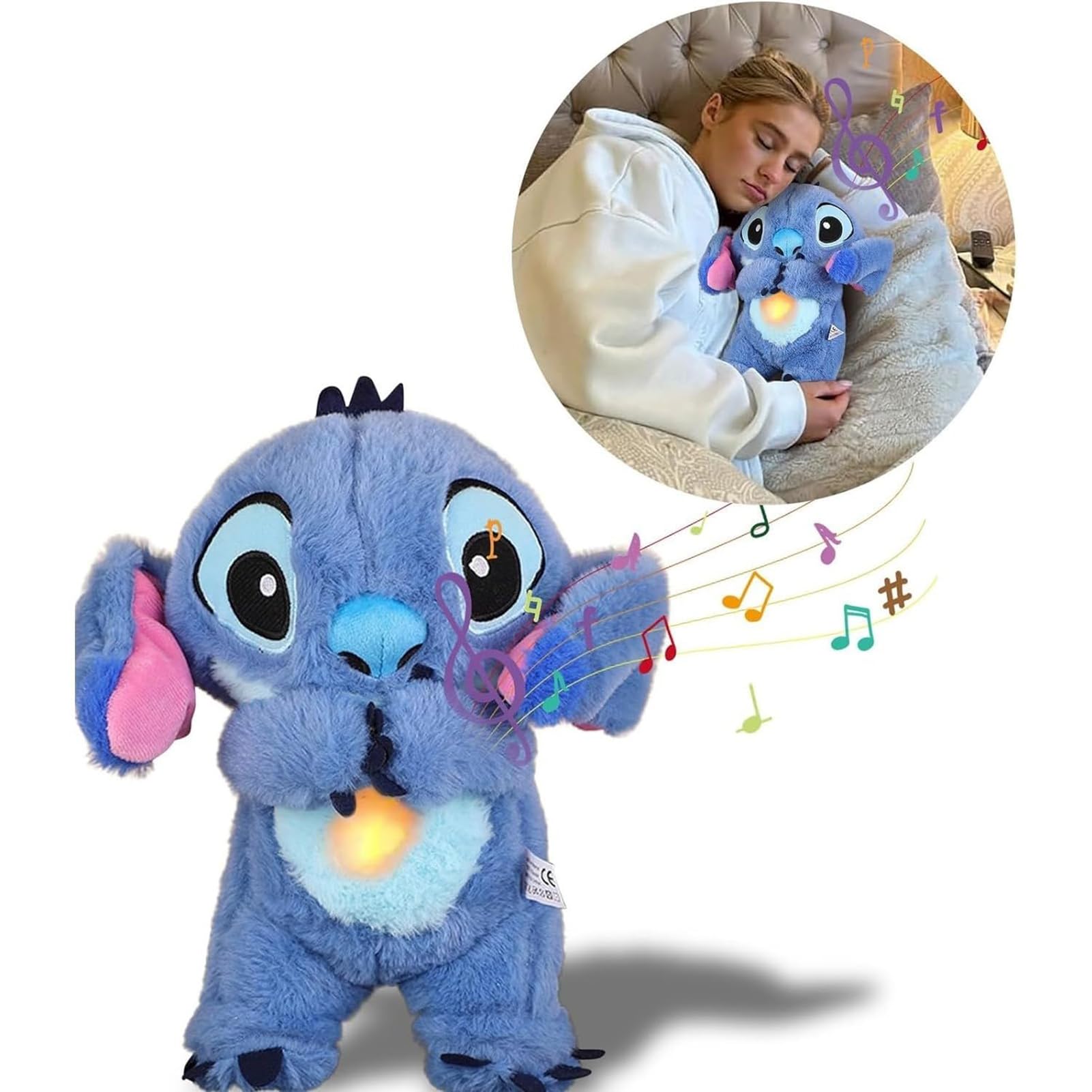 Stitch Plush Toy with Breathing Motion & Soothing Music - Soft Night Light for Babies, Kids Bedroom, Nursery Comfort & Sleep Aid - Cuddly Stitch Musical Comforter for Bedtime, Anxiety Relief & Relaxation