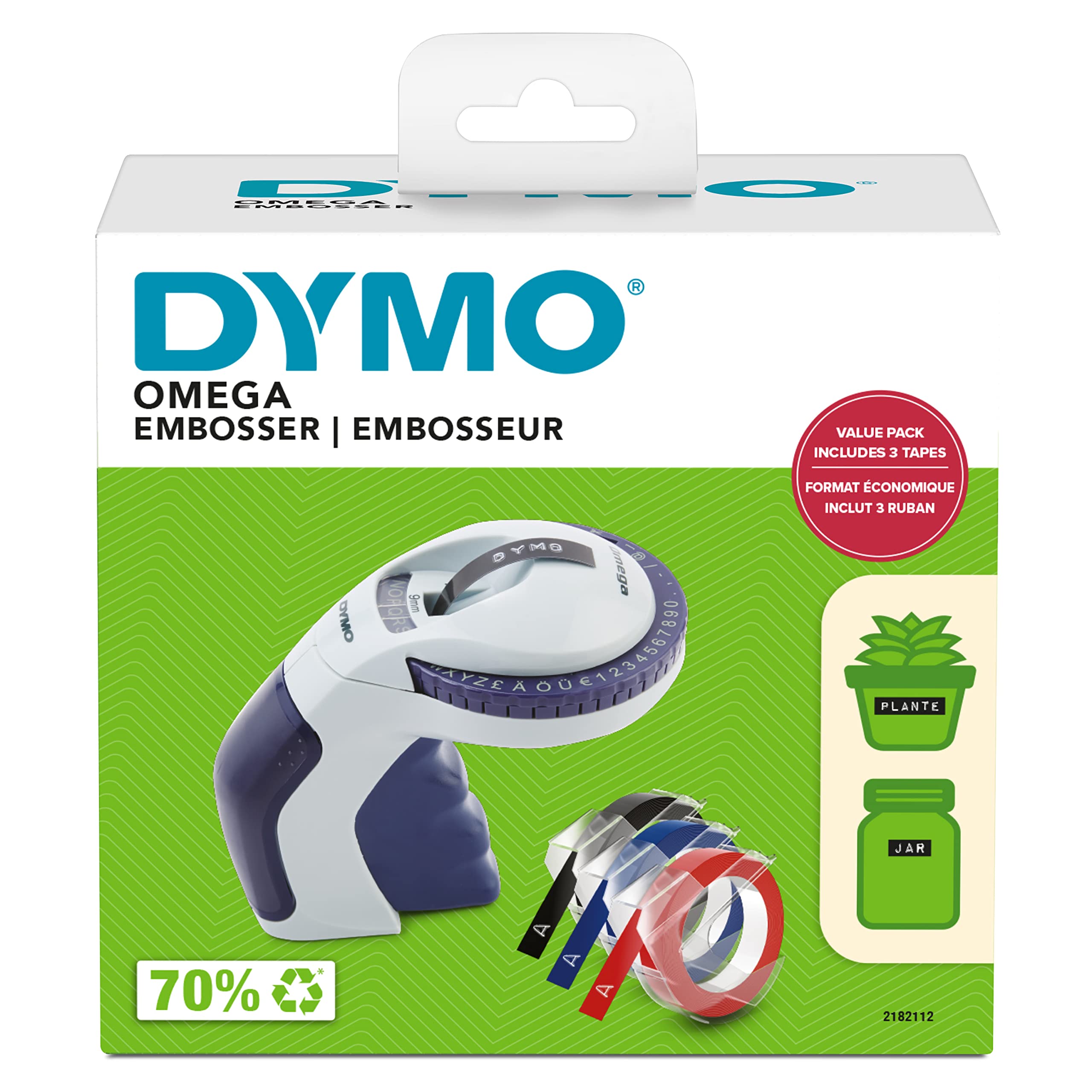 DYMO Embossing Label Maker Starter Kit with 3 Label Tapes - Compact & Ergonomic Design with Turn Click Wheel - Perfect for Home Organization, DIY Projects, Crafting & Office Use (Compatible with £/€, Ä, Ö & Ü Characters)