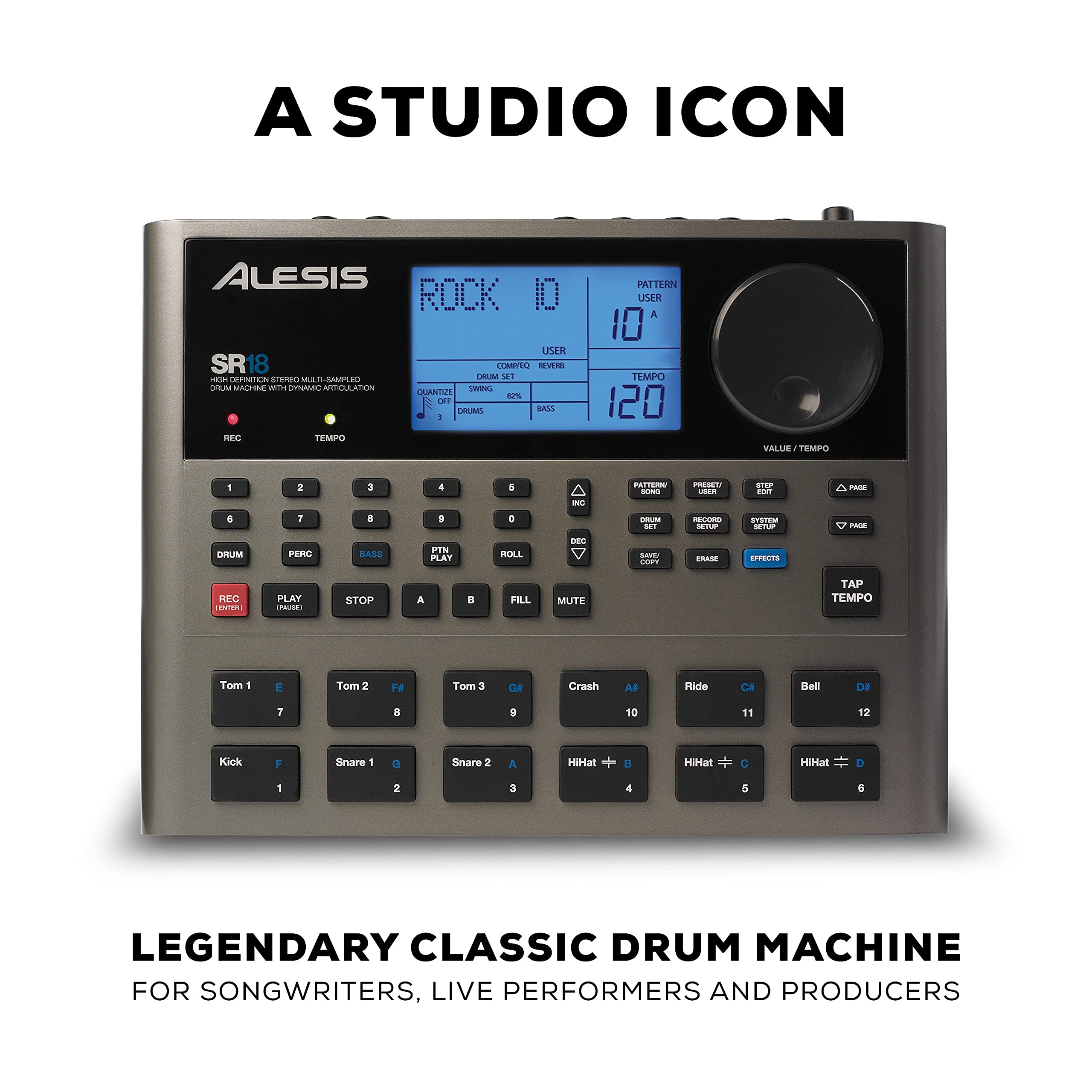 Alesis SR-18 Professional Drum Machine - Standalone Drum Machine with 500+ Sounds, Built-In Effects & USB Connectivity for Music Production & Live Performance | Perfect for Home Studios, Beat Making & Electronic Music Production