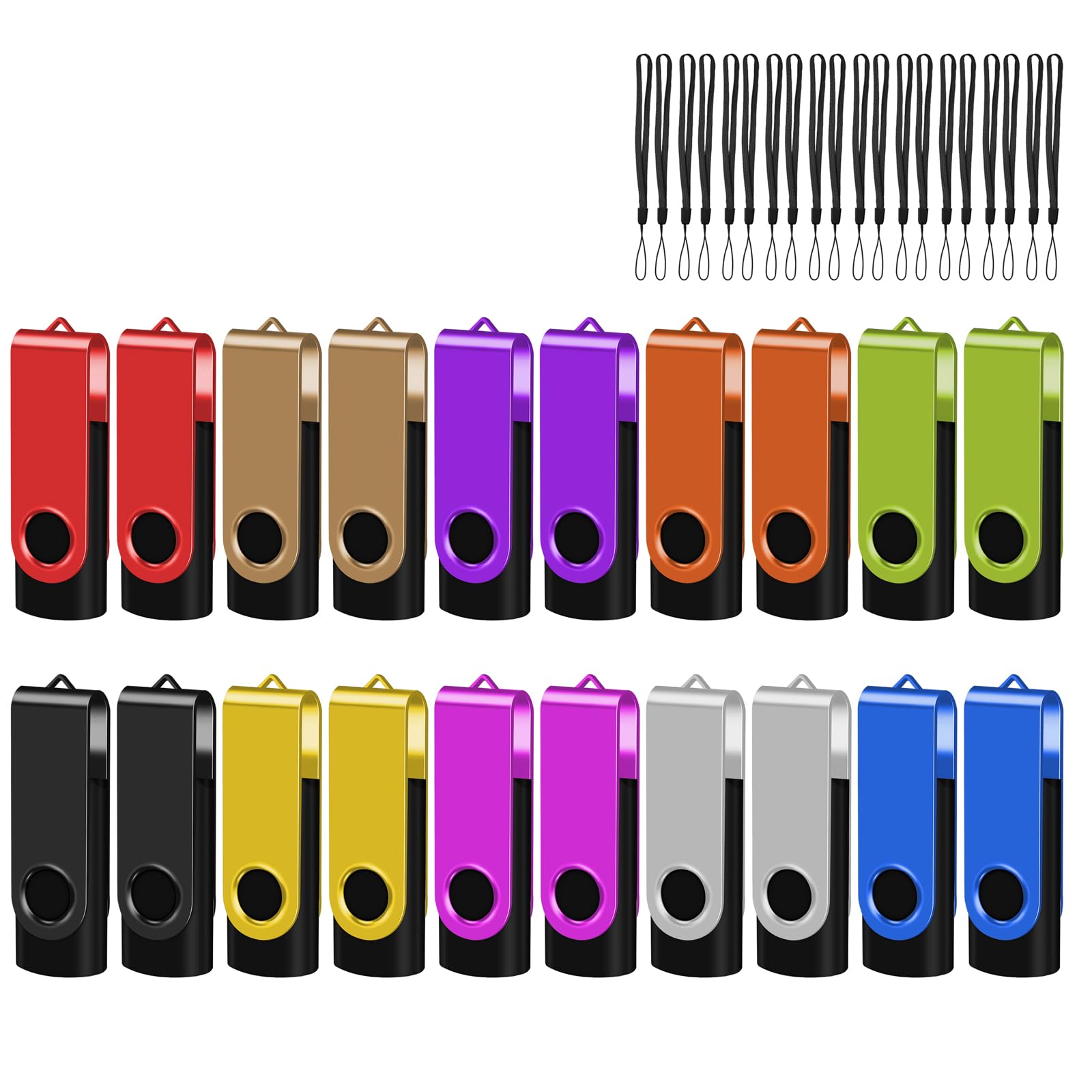 EASTBULL 128MB USB 2.0 Flash Drives 20-Pack with Lanyards - Bulk Colorful Swivel Thumb Drives for School & Office Storage