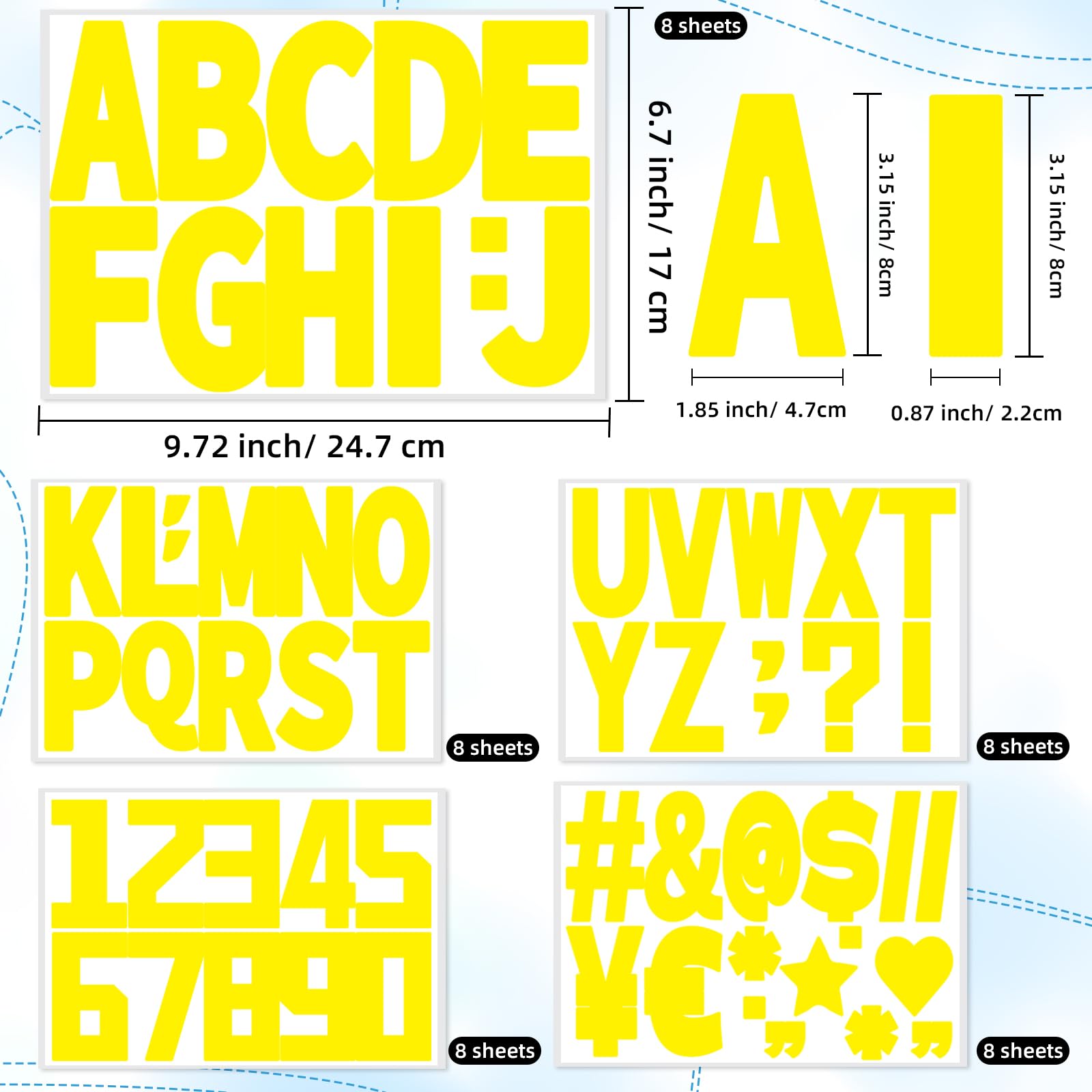 Starboling 3 Inch Alphabet Letter Stickers - 40 Sheets Yellow Self-Adhesive Vinyl Letters for Mailbox Numbers, Bulletin Boards, Classroom & Home Decor - Perfect for DIY Projects, Scrapbooking, and Wall Decoration