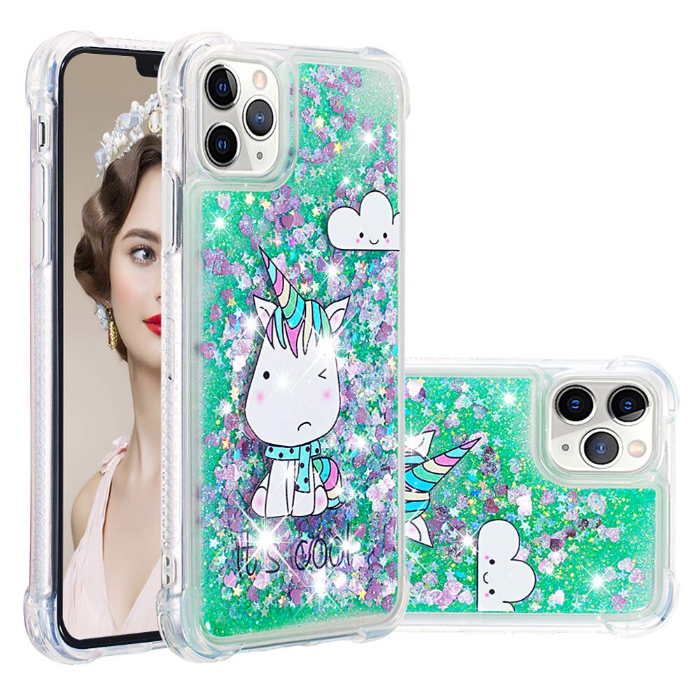 Shockproof Sparkling Glitter iPhone 11 Pro Max Case - Cute Cartoon Bling Liquid Flow TPU Protective Cover for iPhone 11 Pro Max 6.5