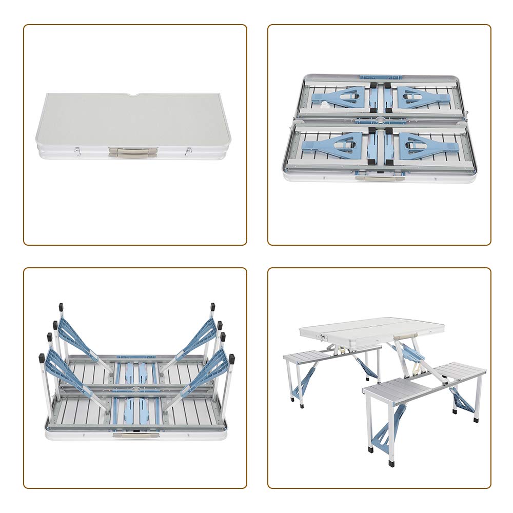 GOUDA Folding Table 6ft King Size (180x120x82cm) - Portable Camping Picnic Desk for Indoor & Outdoor Use, BBQ, Parties - Includes 1 Table & Chair (White) | Perfect for Camping Trips, Backyard Gatherings and Tailgating Events