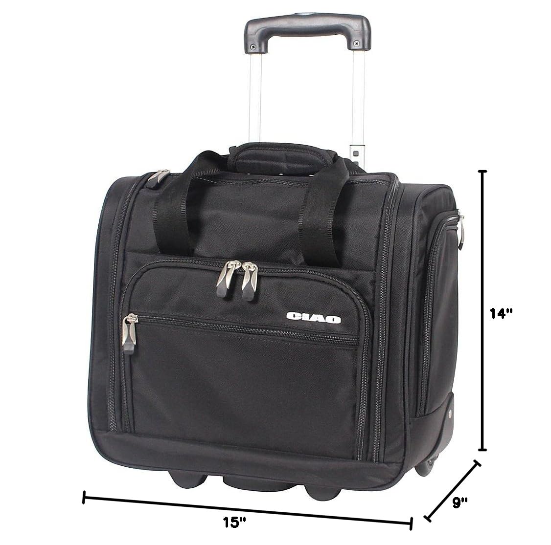 15 Inch Under Seat Carry-On Luggage with Rolling Wheels - Lightweight Travel Suitcase for Airplane, Business Trips & Weekend Getaways