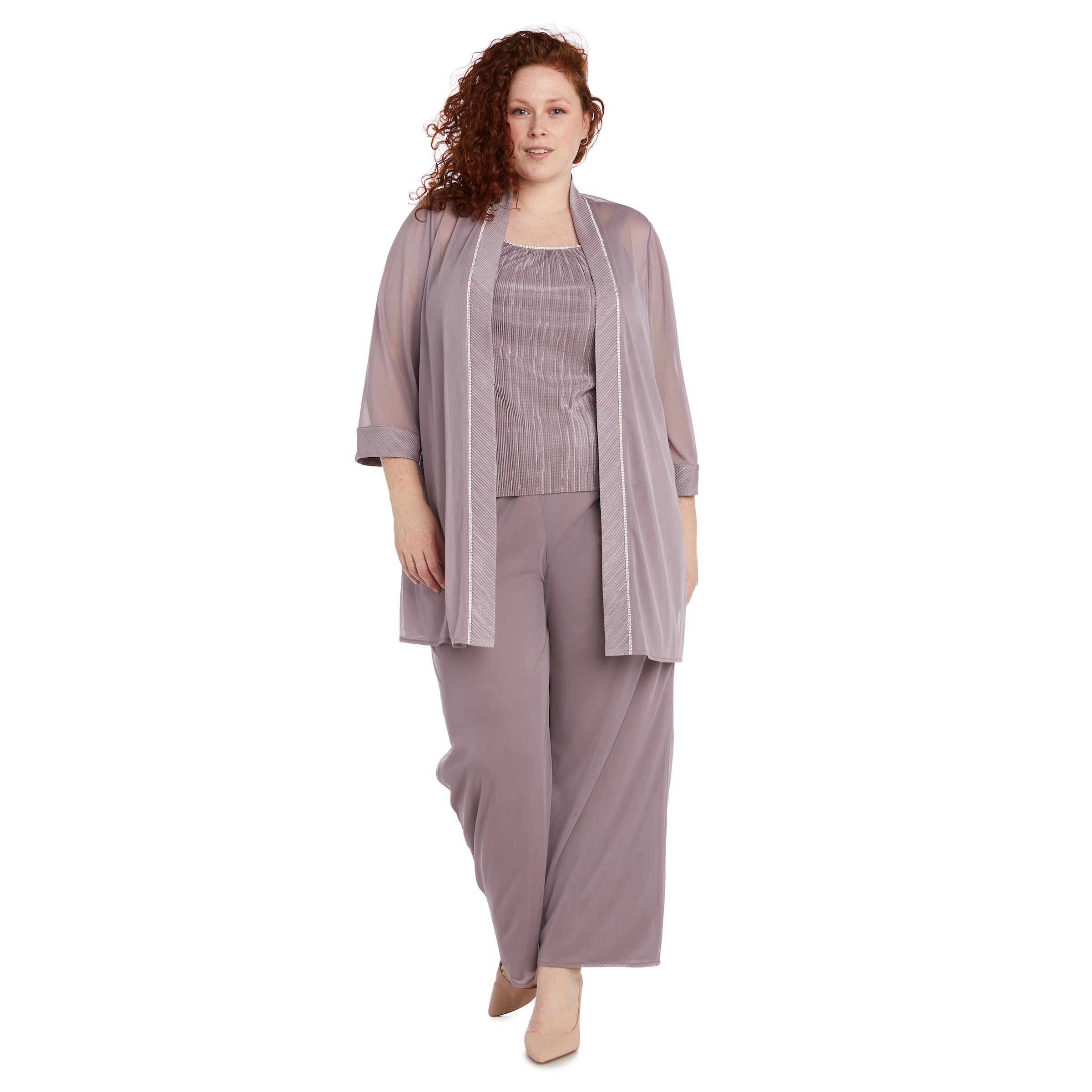 R&M Richards Women's 3-Piece Pleated Pant Suit Set - Formal Office Wear & Business Attire for Professional Women