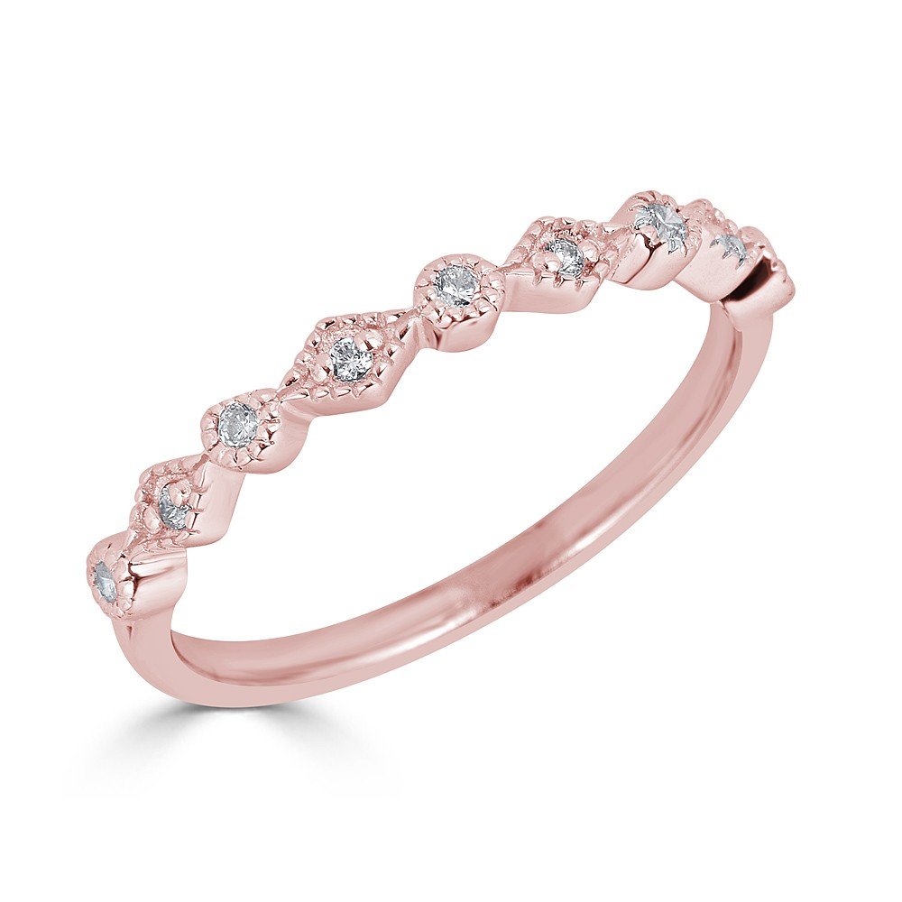 14KT Gold 1/10 CTW Diamond Alternating Shape Band Ring for Women - Elegant Stackable Wedding Band, Anniversary Gift & Everyday Jewelry for Special Occasions