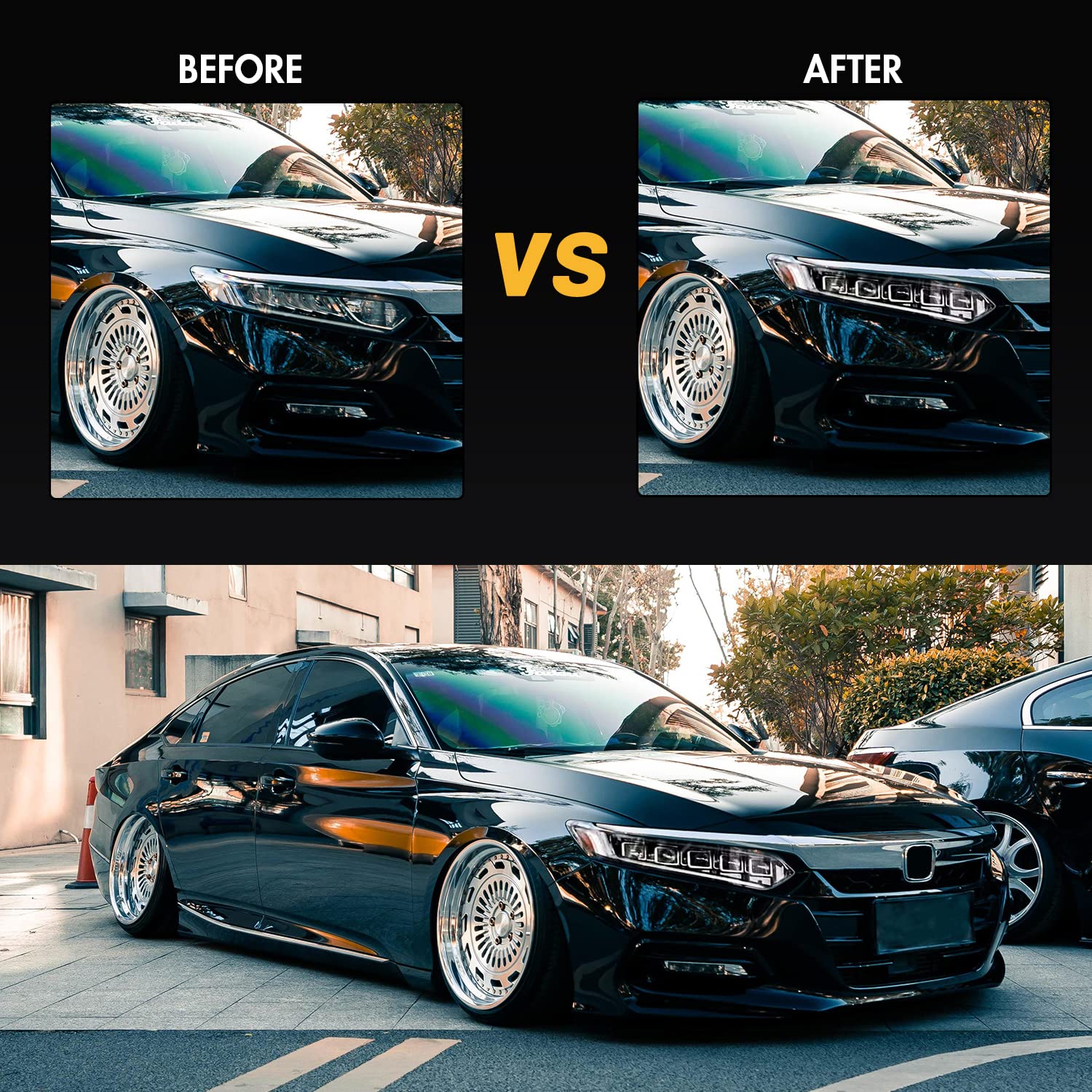 2018-2022 Honda Accord LED Headlights Assembly - 5 Lens Matrix Projector with Halo DRL & Sequential Turn Signals - Bugatti Style Replacement Headlamps (1 Pair) - Perfect for Night Driving & Car Customization