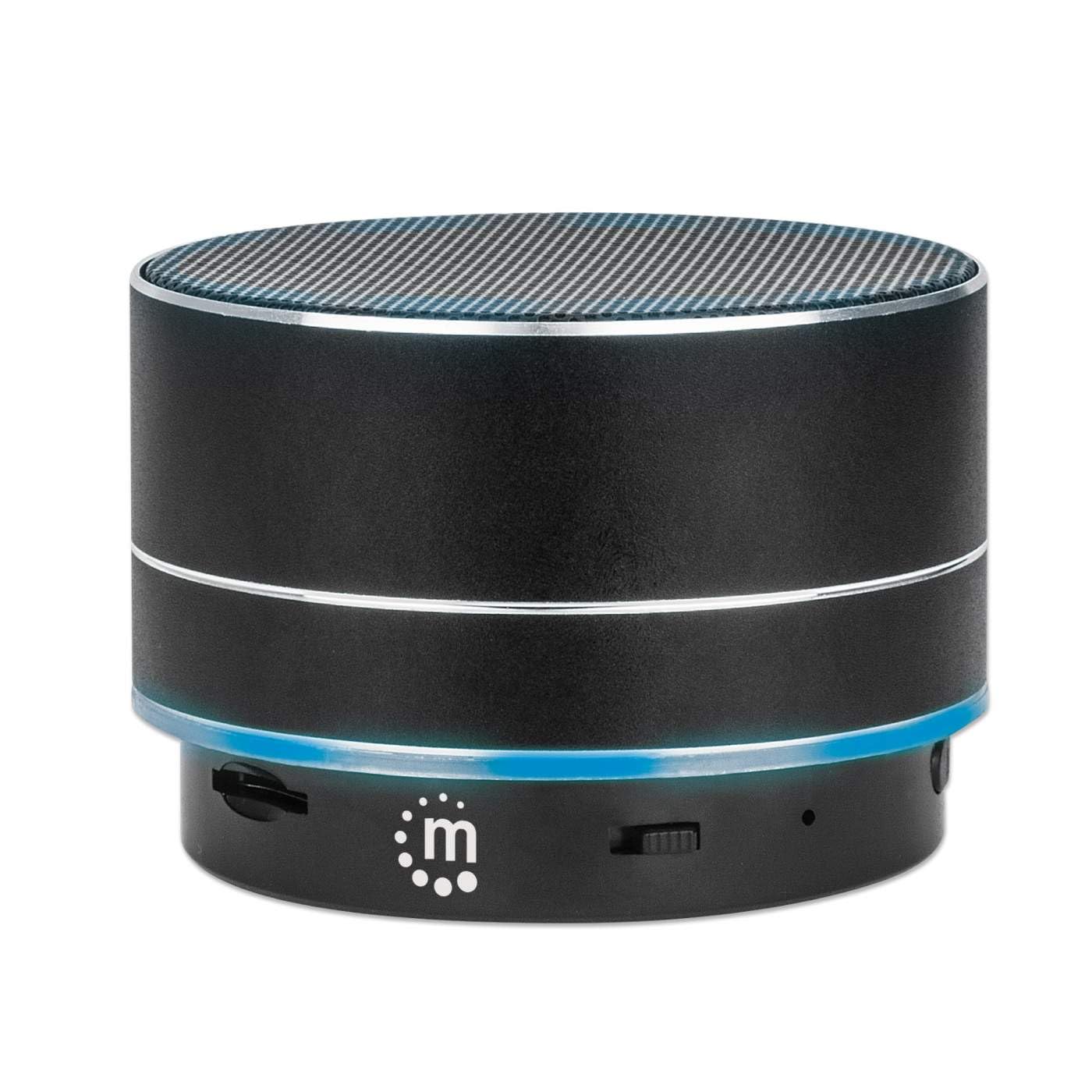 Premium Manhattan Metallic LED Bluetooth Speaker - Portable Wireless Mini Speaker for Outdoor, Travel, Parties - Compatible with Smartphone, Tablet, PC - Perfect for Beach, Camping, Hiking & Home Use - Black (Model 165310)