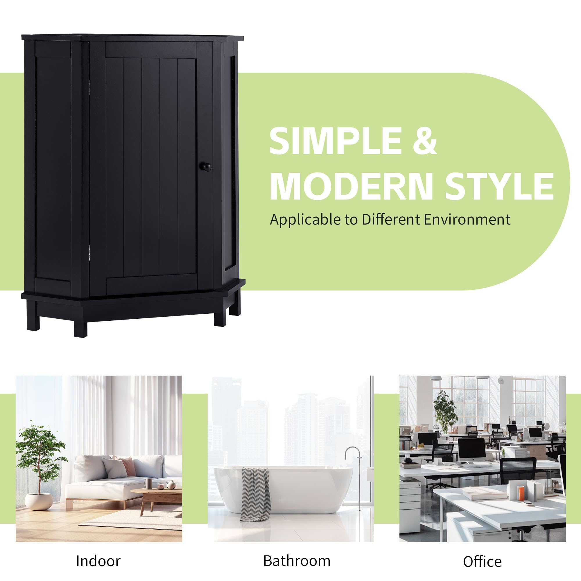 Black Wooden Freestanding Corner Storage Cabinet with Single Door and Shelves - Bathroom, Kitchen, Living Room Organizer for Small Spaces | Home & Office Storage Solution