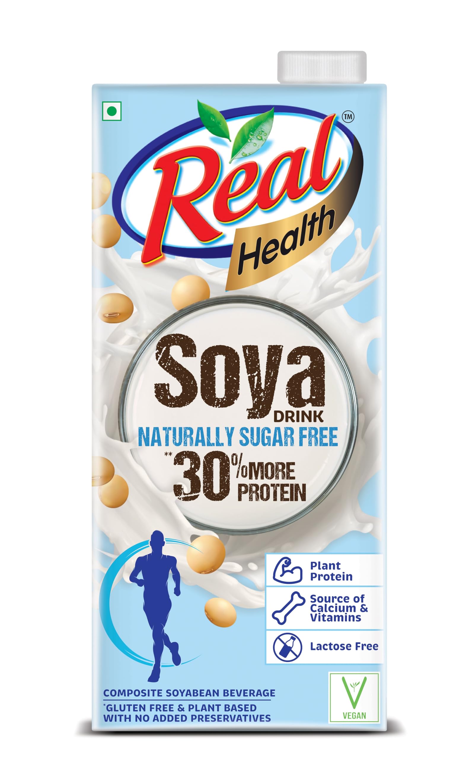 Real Health SOYA Milk 1L - Sugar Free, Lactose Free, Cholesterol Free Plant-Based Beverage | Gluten Free & No Preservatives | Healthy Vegan Milk Alternative for Coffee, Smoothies & Breakfast