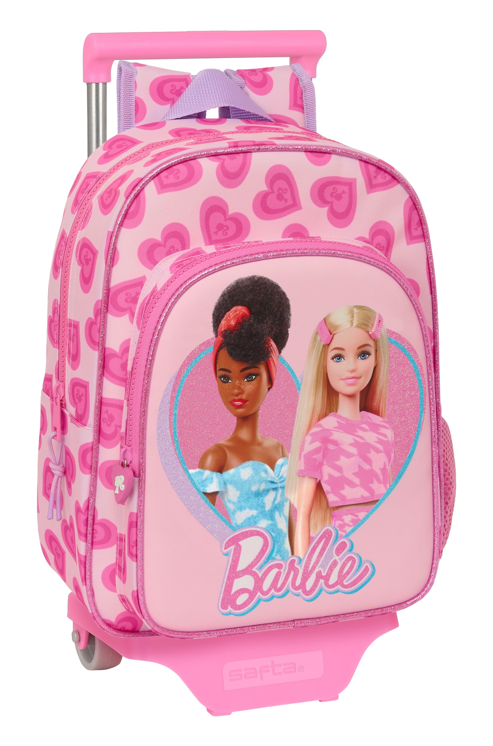 Barbie Love Backpack with Trolley Wheels - Pink Kids Travel Backpack for School, Airplane & Vacation - Adjustable Shoulder Straps & Durable Design