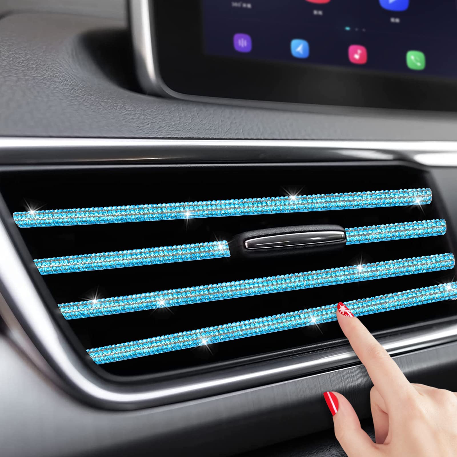 INSAUTO 10pcs Rhinestone Bling Car Vent Outlet Trim - Stylish Car Air Conditioner Vent Decoration Strips for Women (Blue) | Perfect for Customizing Your Vehicle Interior & Adding Glamorous Touch to Your Ride