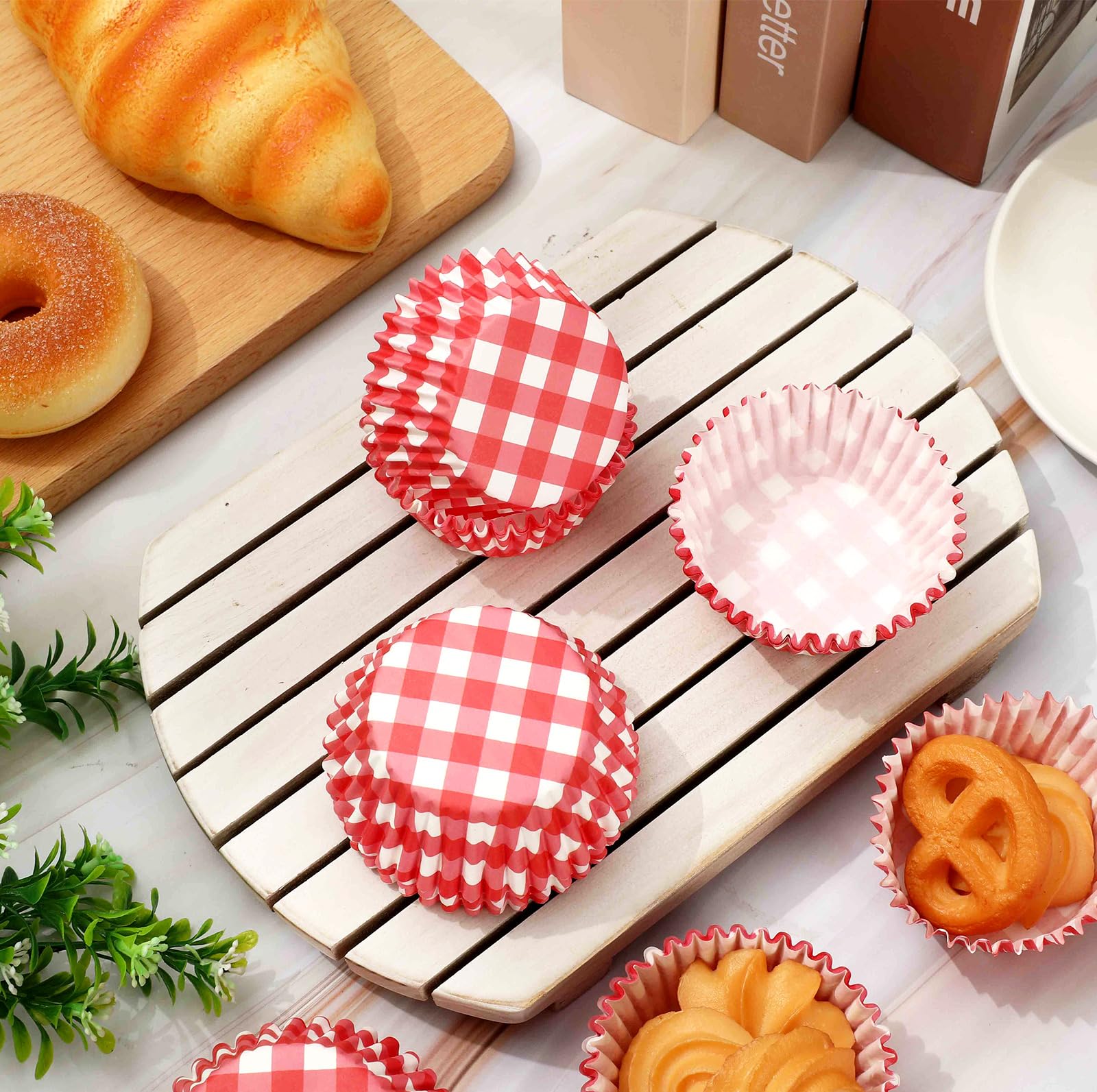 300Pcs Red Plaid Cupcake Liners - 2x1.2 Inch Checkered Baking Cups for Muffins, Small Candies & Cakes | Perfect for Christmas, Weddings, Birthday Parties & Holiday Baking Supplies