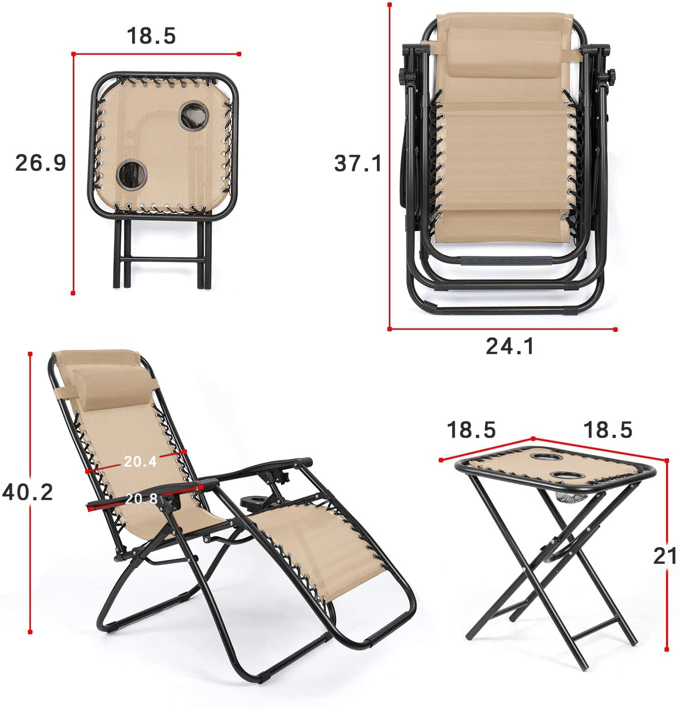 Zero Gravity Chair Outdoor Recliner - Adjustable Folding Lounge Chair with Side Table & Cup Holders for Pool, Patio, Beach, Camping & Backyard Relaxation (Beige) | Perfect for Sunbathing, Reading & Outdoor Leisure