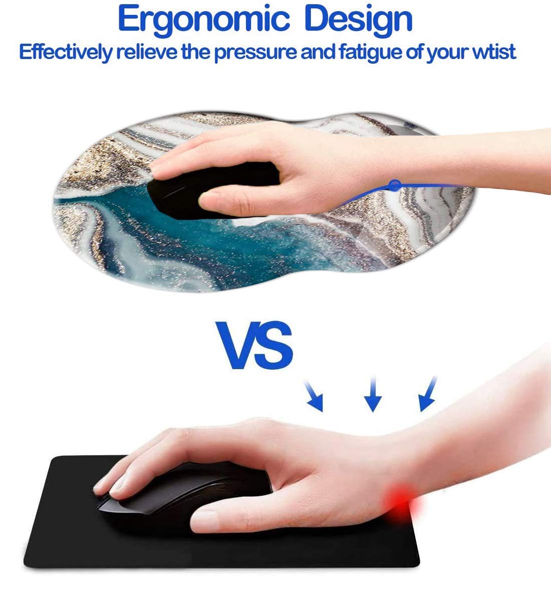 Ergonomic Mouse Pad with Wrist Support - Non-Slip Desk Mat for Office, Computer, Laptop & Mac - Durable Comfortable Lightweight Mousepad (Green Golden Marble) - Perfect for Long Work Hours & Gaming Sessions