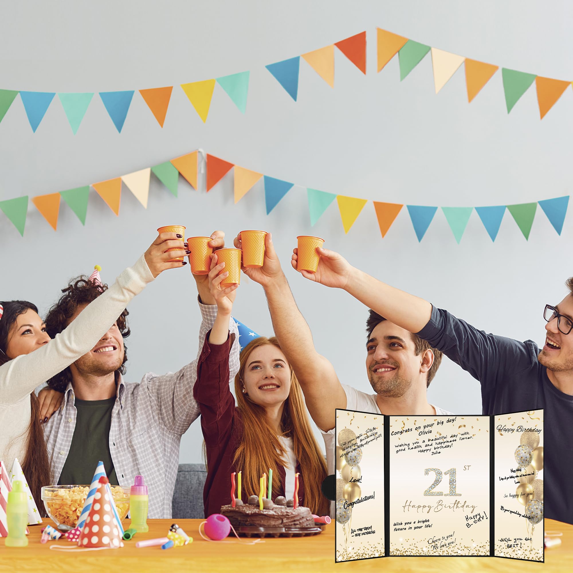 DARUNAXY Black Gold 21st Birthday Party Decorations Set - Alternative Guest Book Signing Board for Men & Women - Cheers to 21 Years Old Gifts - Perfect for 21st Birthday Celebrations, Milestone Parties & Signature Keepsakes