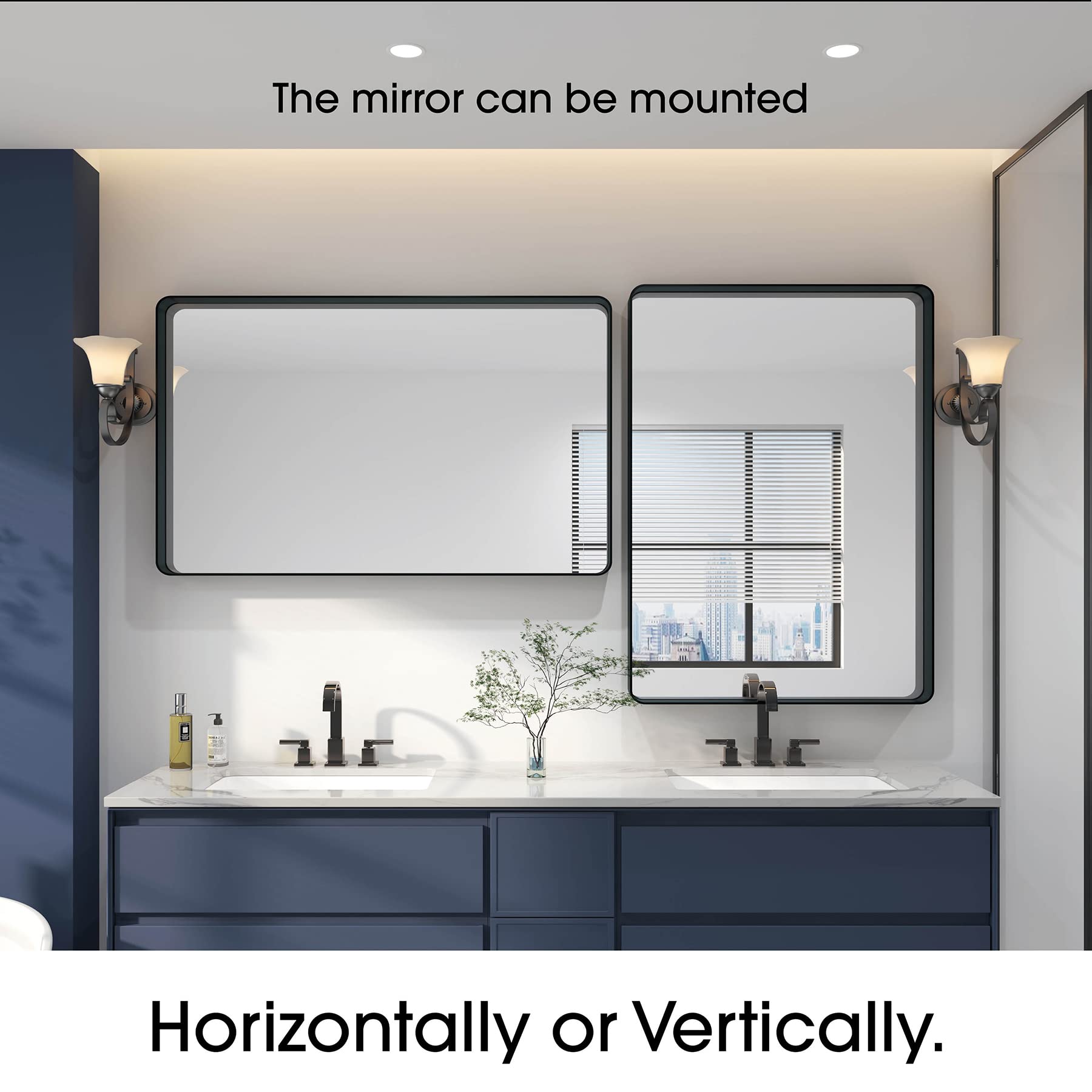 OKPAL 72x36 Inch Black Metal Framed Bathroom Mirror - Large Rectangle Full Length Wall Mirror with Rounded Corners (Horizontal/Vertical Mounting) - Perfect for Vanity, Dressing Room & Modern Home Decor