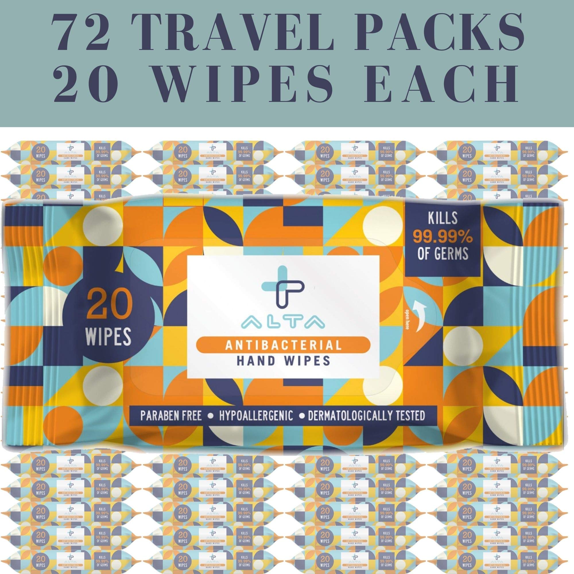 Alcohol-Free Hand Sanitizing Wipes for Travel - 20 Count (Pack of 72) | Portable Sanitizing Wipes for On-The-Go Hygiene, Office, Gym & Airplane Travel