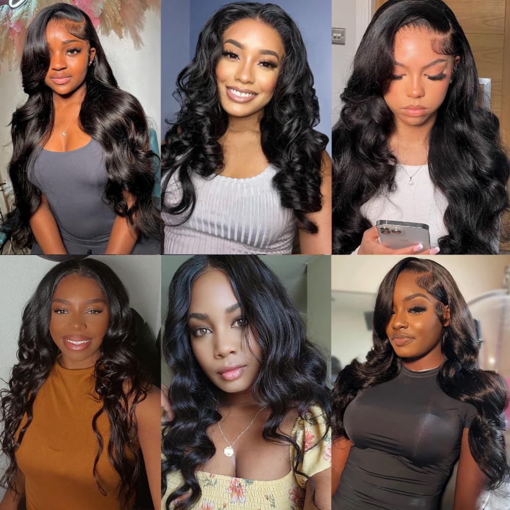 12A 100% Real Human Hair Bundles 20 22 24 Inch - 3 Pcs Body Wave Hair Extensions for Weaving - Natural Black Wavy Weft Hair for Styling & Volume - Perfect for Daily Wear, Parties & Special Occasions