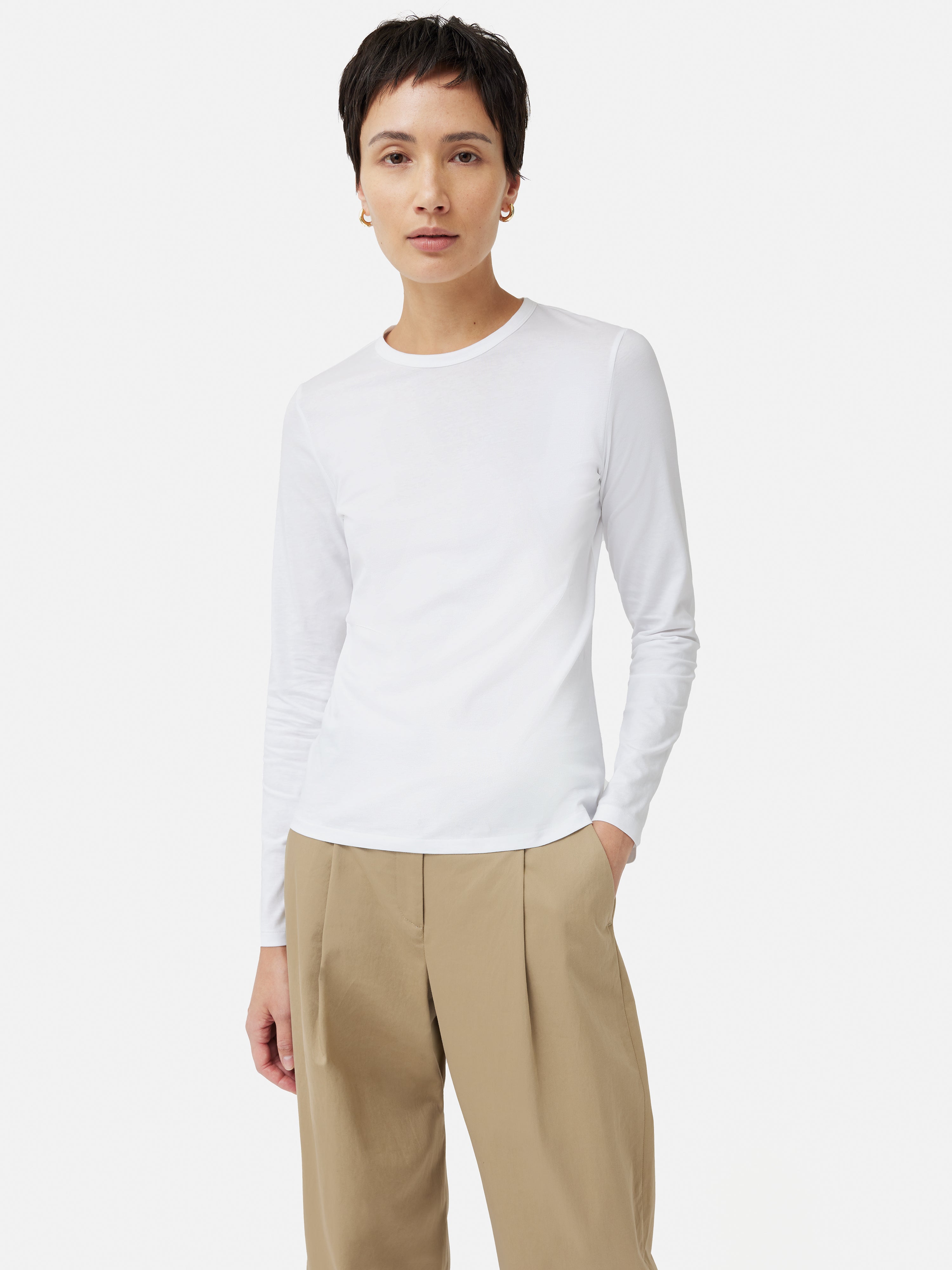 Premium Supima Cotton Long Sleeve T-Shirt for Men & Women | Soft Breathable White Crewneck Tee | Perfect for Casual Wear, Layering & Everyday Comfort
