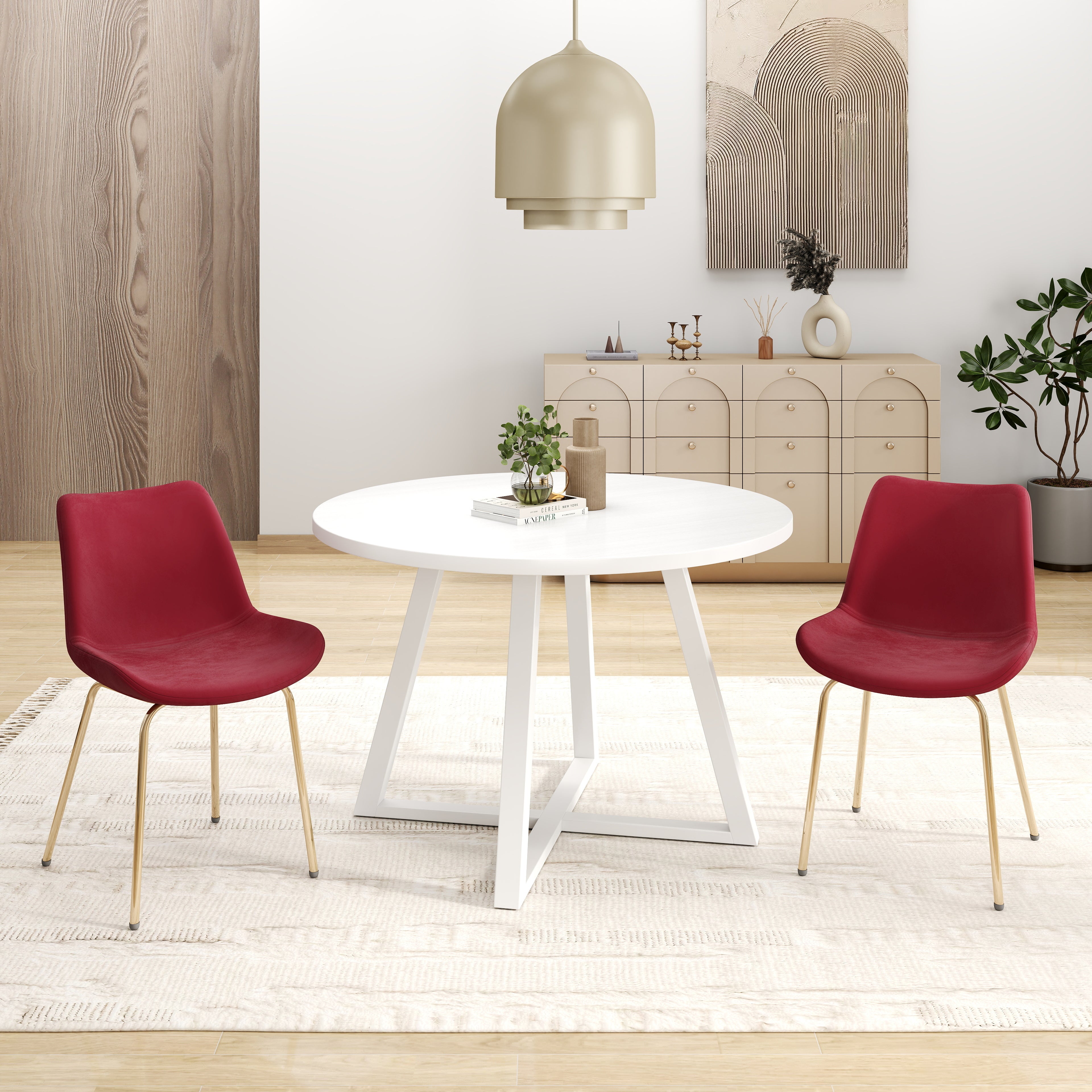 Roundhill Furniture Avant Round Dining Set - 3 Piece Trestle Table with 2 Side Chairs for Kitchen, Breakfast Nook & Small Space Dining | Modern Round Dining Room Furniture
