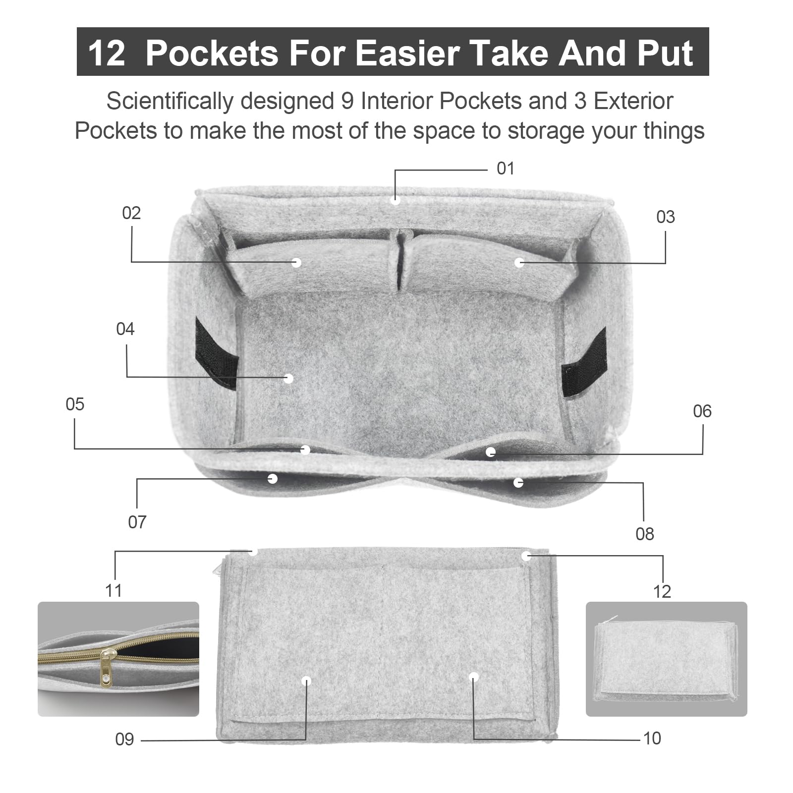OMYSTYLE Felt Purse Organizer Insert - 5 Sizes Tote Bag Organizer with Dividers for Handbags - Compatible with Longchamp, Neverfull, Speedy & More - Perfect for Travel, Work & Daily Organization
