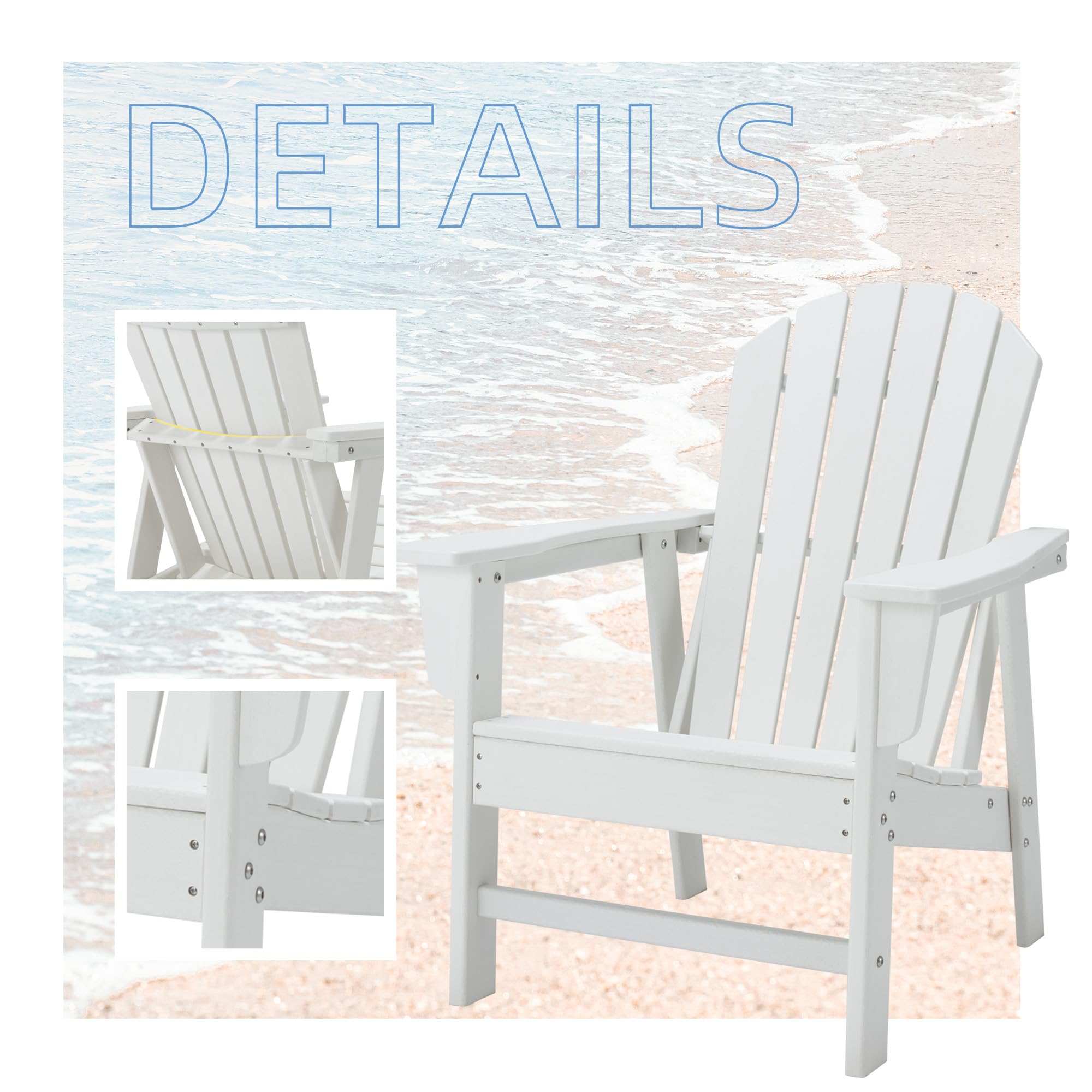 Durable White HDPE Plastic Adirondack Chairs - Weatherproof Outdoor Patio Furniture for Fire Pit Areas, Garden, Deck & Beachside Relaxation - Perfect for Backyards, Poolside & Coastal Homes