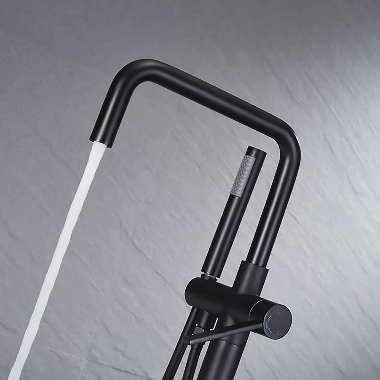 360° Swivel Freestanding Floor Mounted Tub Filler - High Arc Brass Bathtub Faucet with Handheld Shower | Single Handle Hot & Cold Water Mixer Tap in Chrome Finish | Perfect for Modern Bathrooms & Spa-Like Showers