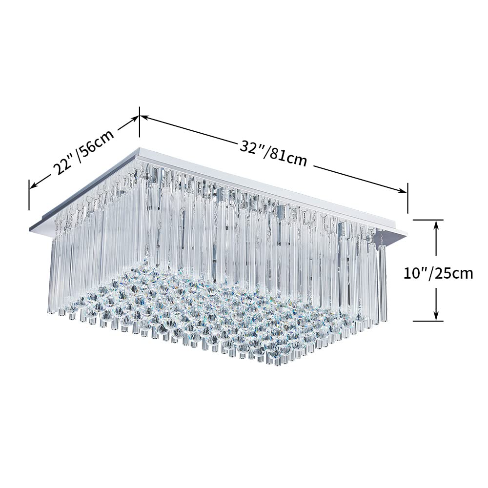 Saint Mossi 12-Lights Modern Crystal Chandelier - K9 Crystal Flush Mount Ceiling Light Fixture with Raindrop Design for Bedroom, Dining Room & Living Room (32