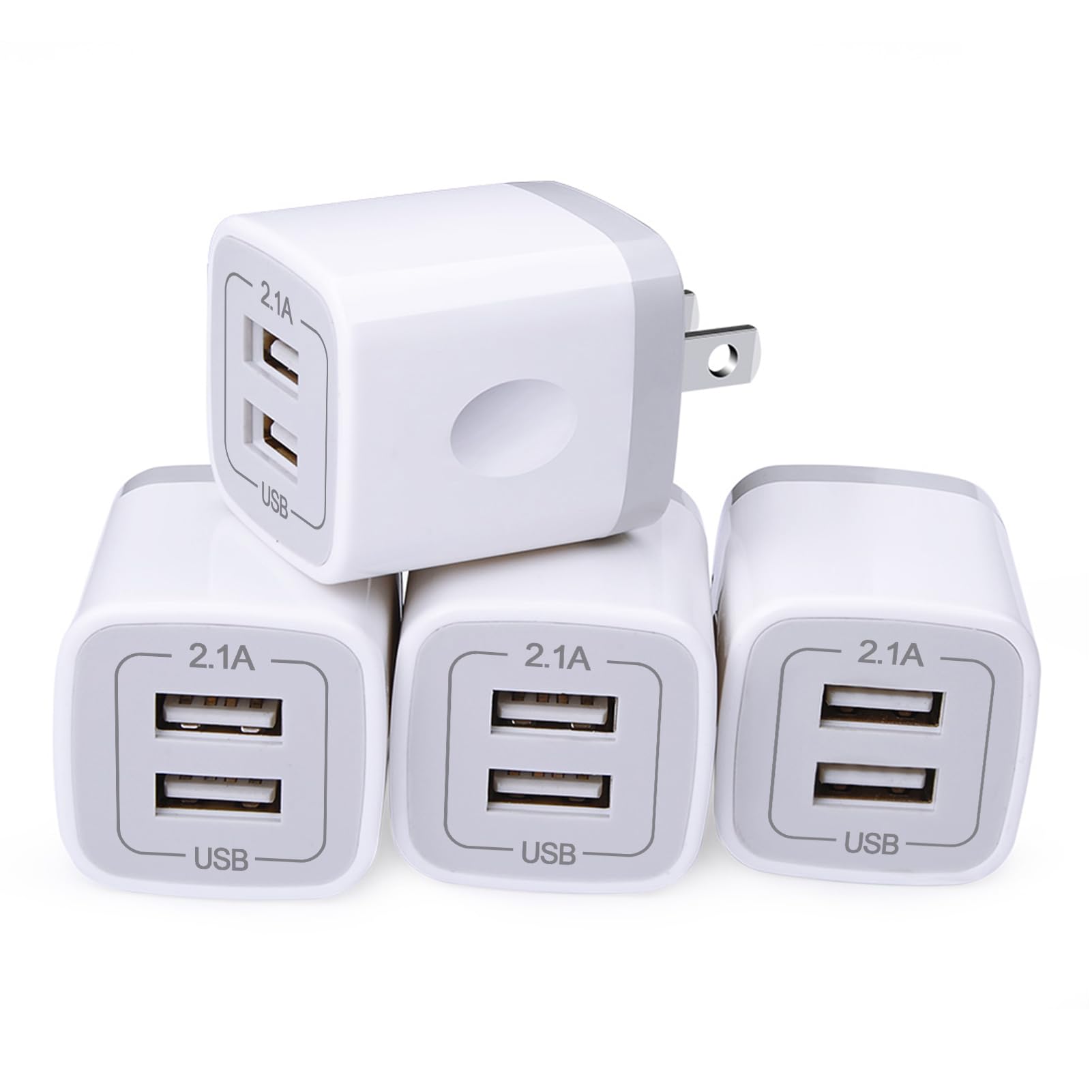 4-Pack USB Wall Charger Cube - 2 Port 2.1A Fast Charging Block with 5V Power Adapter for iPhone 16/15/14/13/12/11 Pro Max/XS/XR/8/7 Plus, iPad & Samsung Galaxy - Perfect for Home, Office & Travel Charging Station