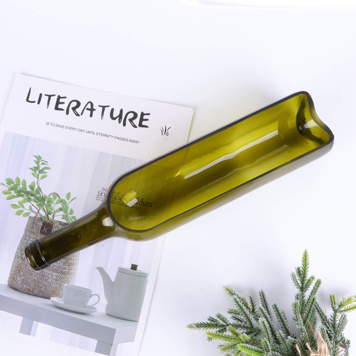 Veemoon Glass Bottle Vase Candle Holder - Handcrafted Dark Green Unique Decor for Wine Bottle, Flower Pot, Home & Wedding Centerpiece