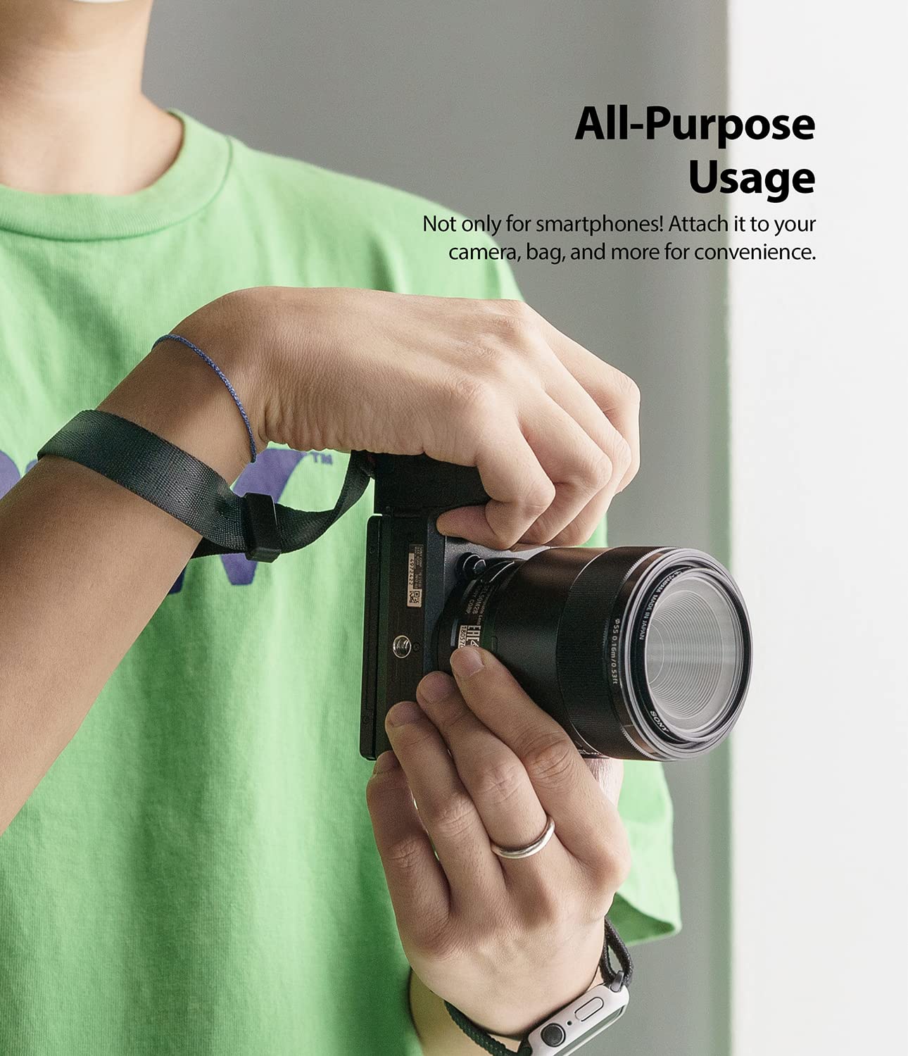 **Ringke Adjustable Universal Phone Wrist Strap - Durable Hand Strap for Smartphones & Cameras - Secure Lanyard for Travel, Hiking & Outdoor Activities - Black**