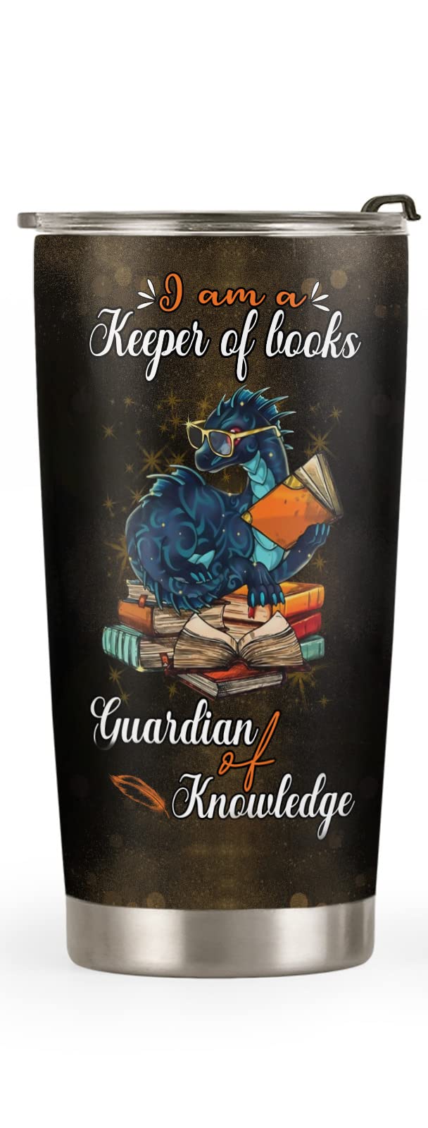 64HYDRO 20oz Insulated Tumbler Cup for Book Lovers - Double Wall Vacuum Coffee Mug with Lid - Perfect Gift for Women, Librarians & Book Dragons - Valentine's Day, Birthday, Reading Nook Companion - Keeps Drinks Hot/Cold for Hours