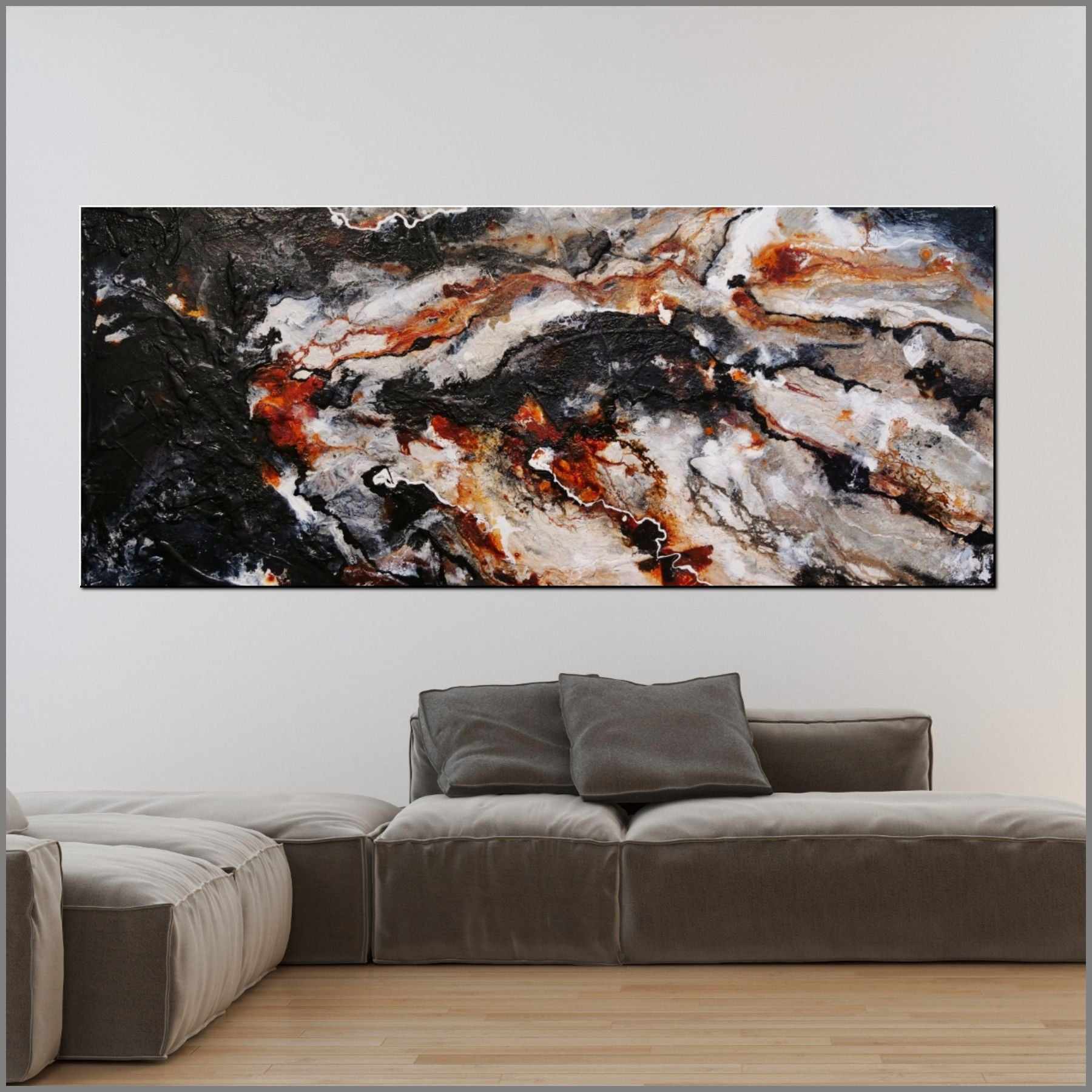 Slated Noir 240cm x 100cm Rust Black Grey Textured Abstract Canvas Wall Art - Modern Home Decor for Living Room, Bedroom & Office