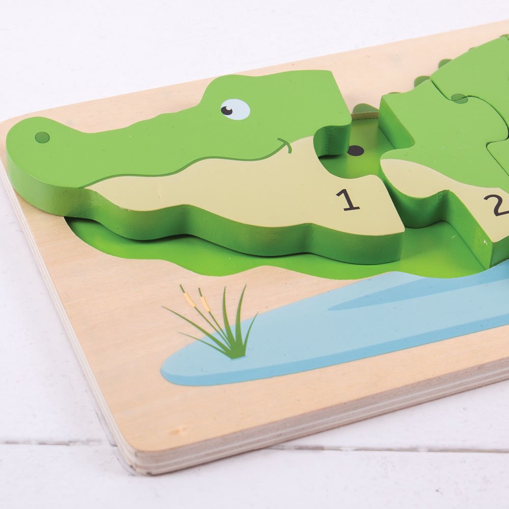 Bigjigs Toys Wooden Crocodile Number Puzzle - Educational Counting Toy for Kids, Montessori Math Learning Game - Perfect for Preschool Classroom & Homeschool Activities