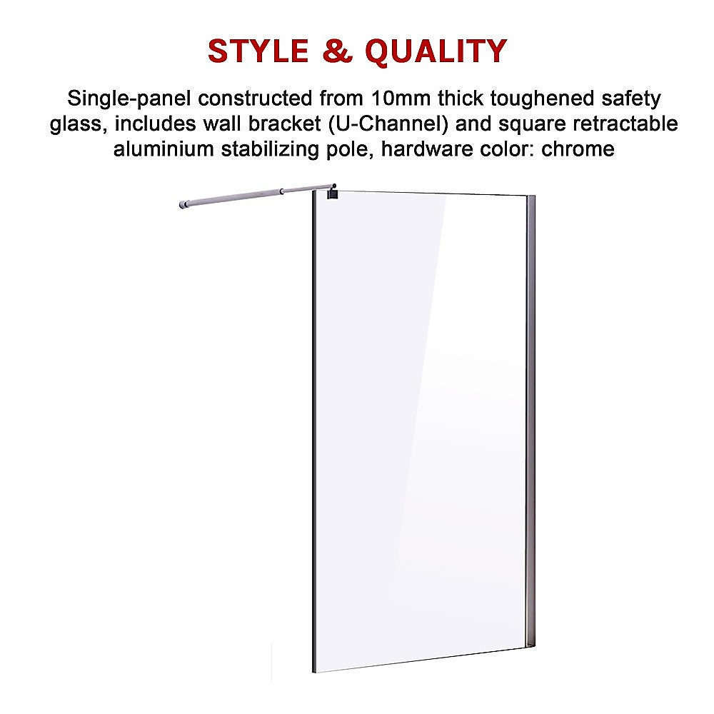 1100 x 2000mm Frameless 10mm Tempered Safety Glass Shower Screen - Modern Bathroom Enclosure for Walk-in Showers and Wet Rooms