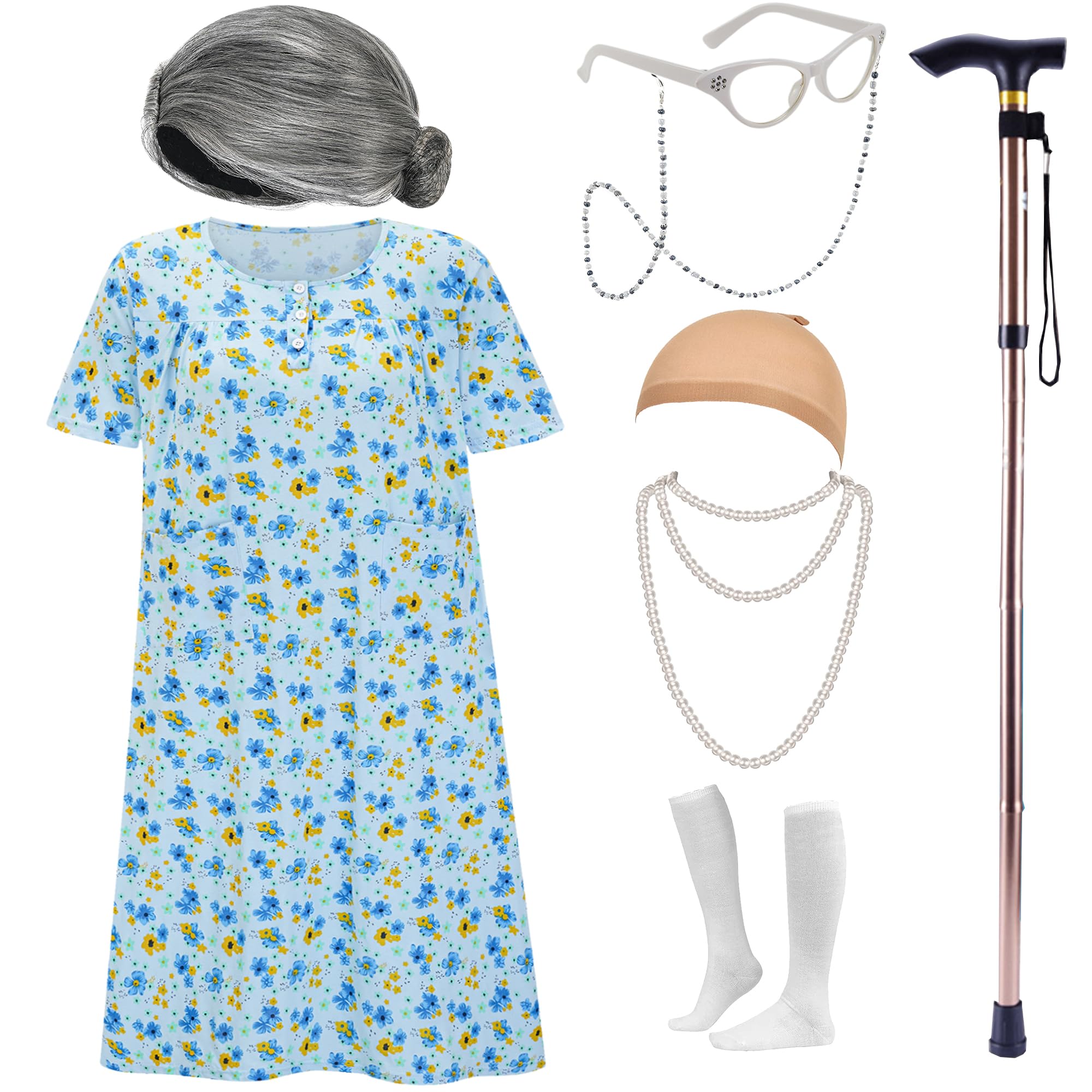 Vintage Halloween Old Lady Costume for Women - Granny Dress with Accessories Set | Witch, Cosplay & Halloween Party Outfit