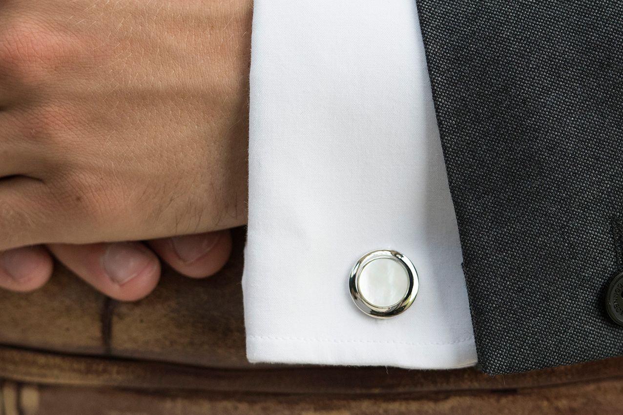 Elegant Rhodium-Plated Mother of Pearl Cufflinks for Men - Perfect for Grooms, Best Men, Ushers & Fathers of the Bride | GROSVENOR Collection | Ideal for Weddings, Formal Events & Special Occasions