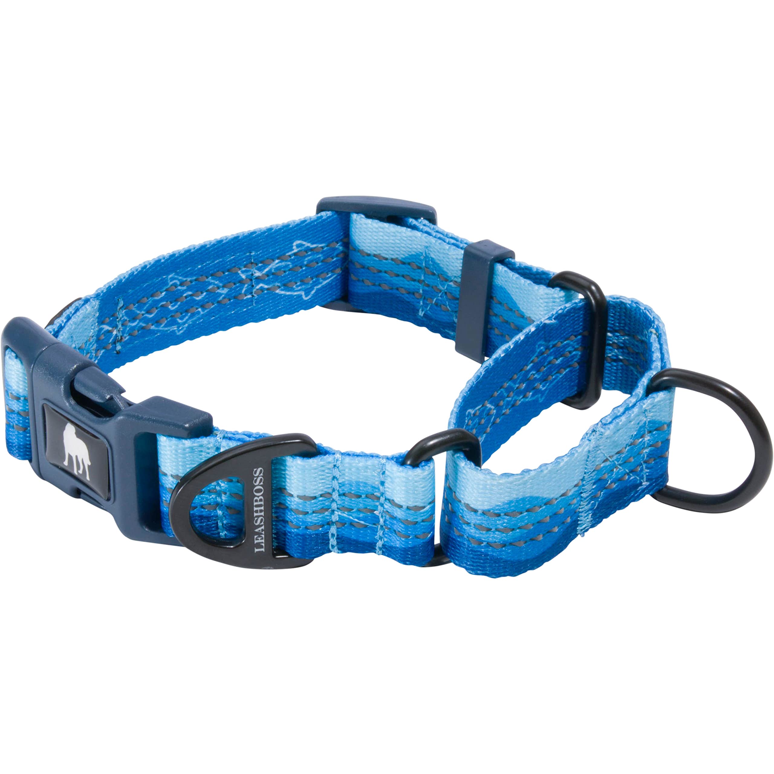 Leash Boss Martingale Dog Collar - Reflective Nylon No-Pull Training Collar for Small, Medium & Large Dogs | Adjustable Quick-Release Buckle | Perfect for Walking, Training & Nighttime Safety