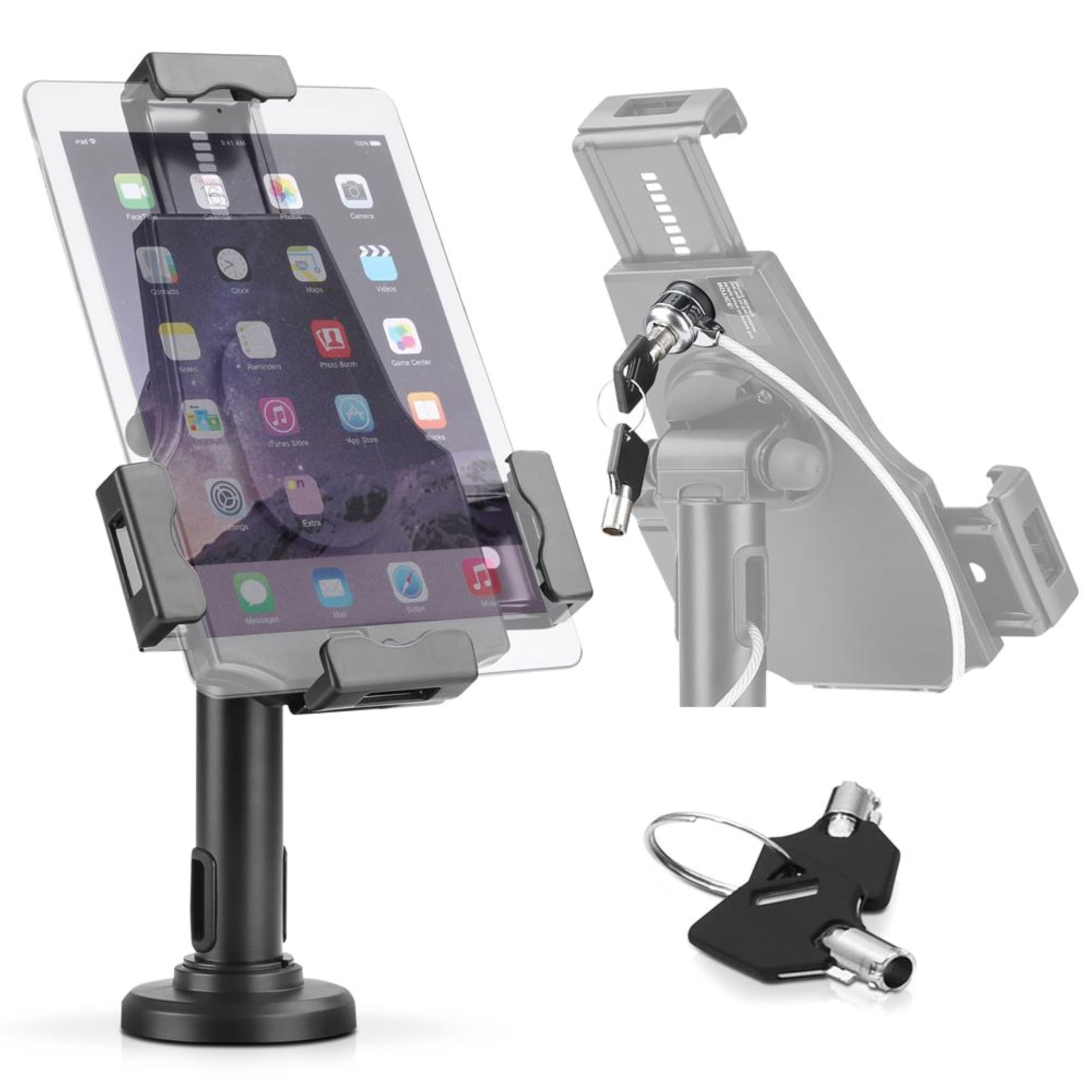 Pyle PSPADLK8 Anti-Theft Tablet Security Stand Kiosk - Adjustable Locking Desktop Tablet Holder with Cable Management for iPad, Kindle, Samsung & Android Tablets - Perfect for Retail Stores, Libraries & Public Kiosks