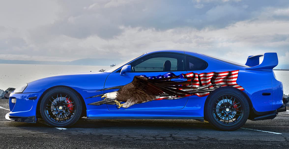 Patriotic US Eagle Car Vinyl Decal - American Flag Car Wrap Sticker - High Quality Full Color USA Graphics - Durable Tribal Design for Vehicles, Trucks & Windows - Perfect for 4th of July, Veterans Day & Car Shows
