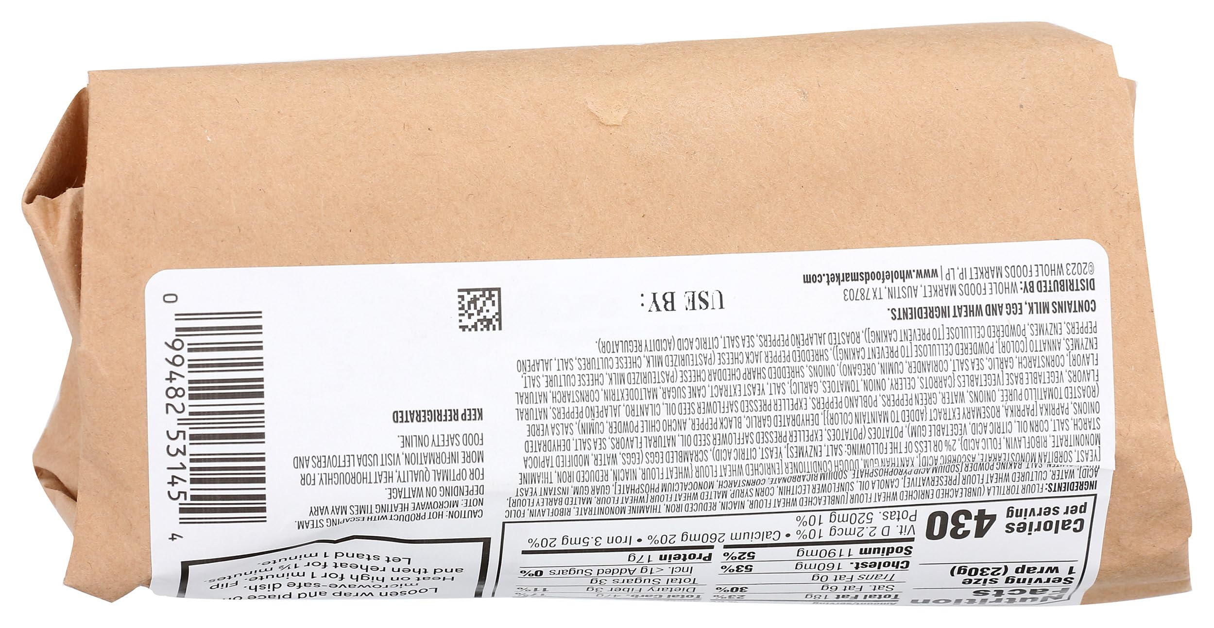 Whole Foods Market Egg & Cheese Breakfast Wrap - 8.1 oz Frozen Breakfast Burrito | Quick & Healthy Morning Meal for On-the-Go Lifestyles