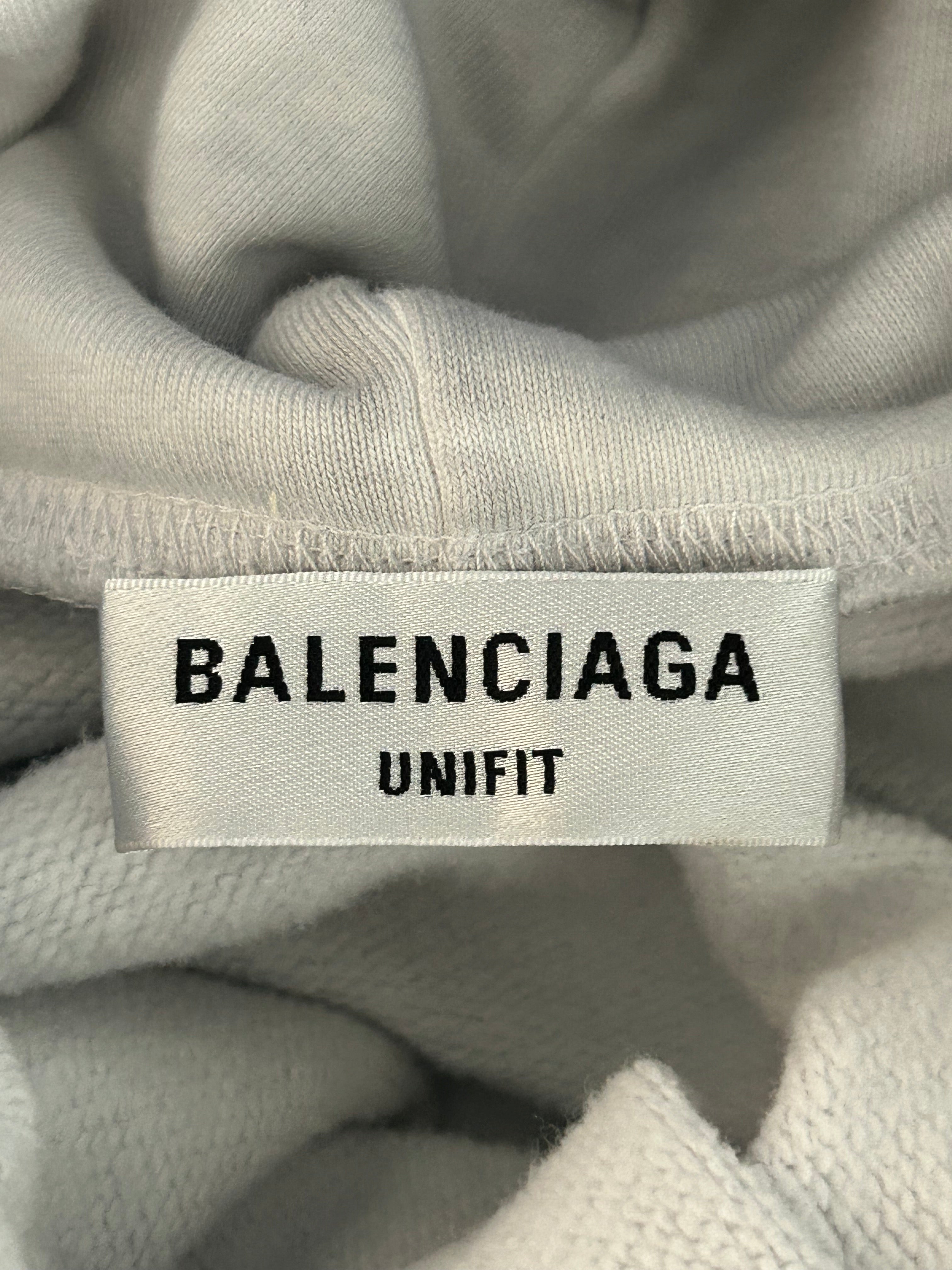 Balenciaga Grey & Red Metal Logo Distressed Hoodie - Stylish Streetwear for Men & Women | Perfect for Casual Outfits, Urban Fashion & Winter Layering