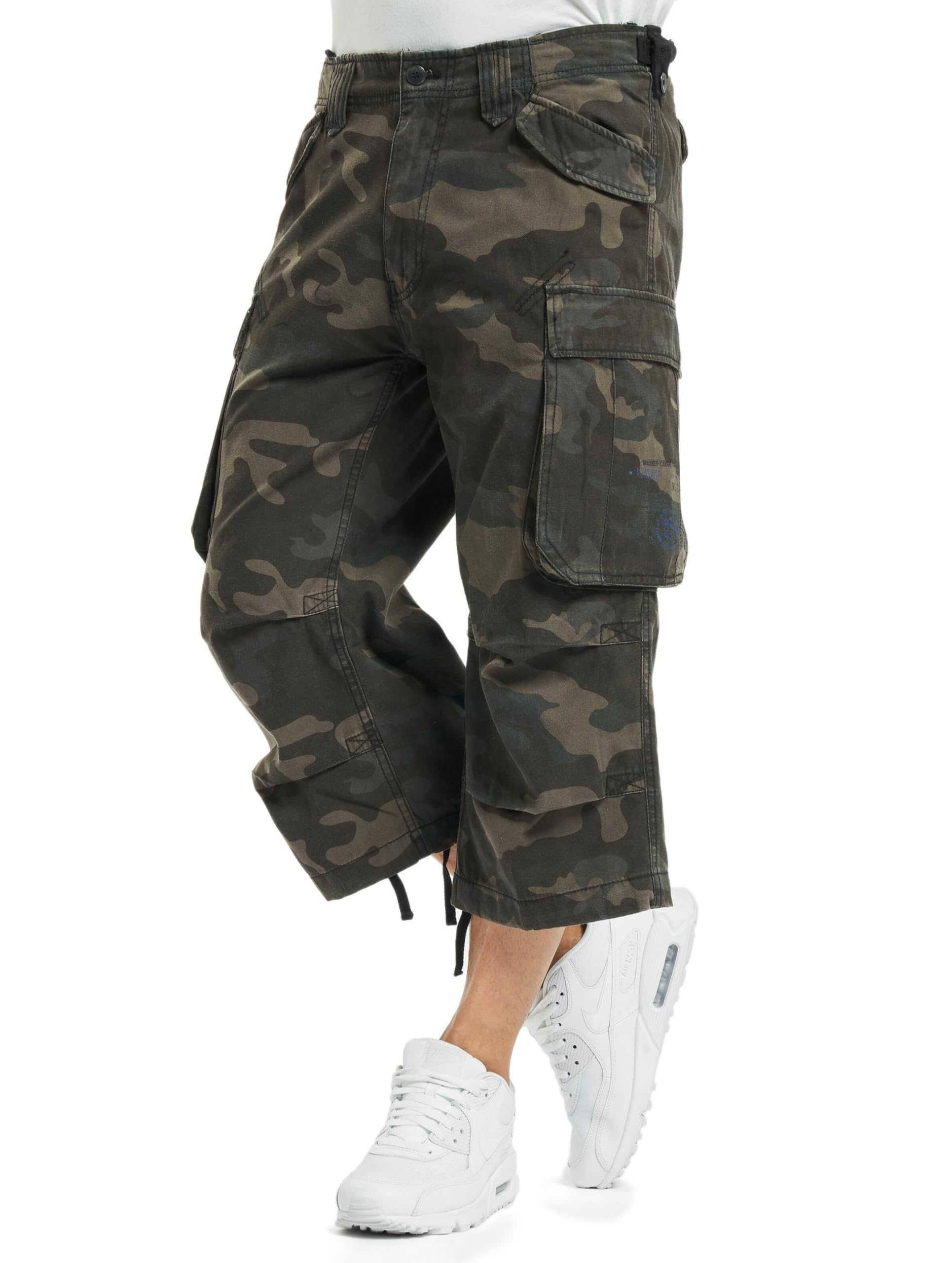 Vintage Industrial Men's 3/4 Cargo Shorts in Olive Green - Perfect for Outdoor Adventures, Hiking & Casual Wear