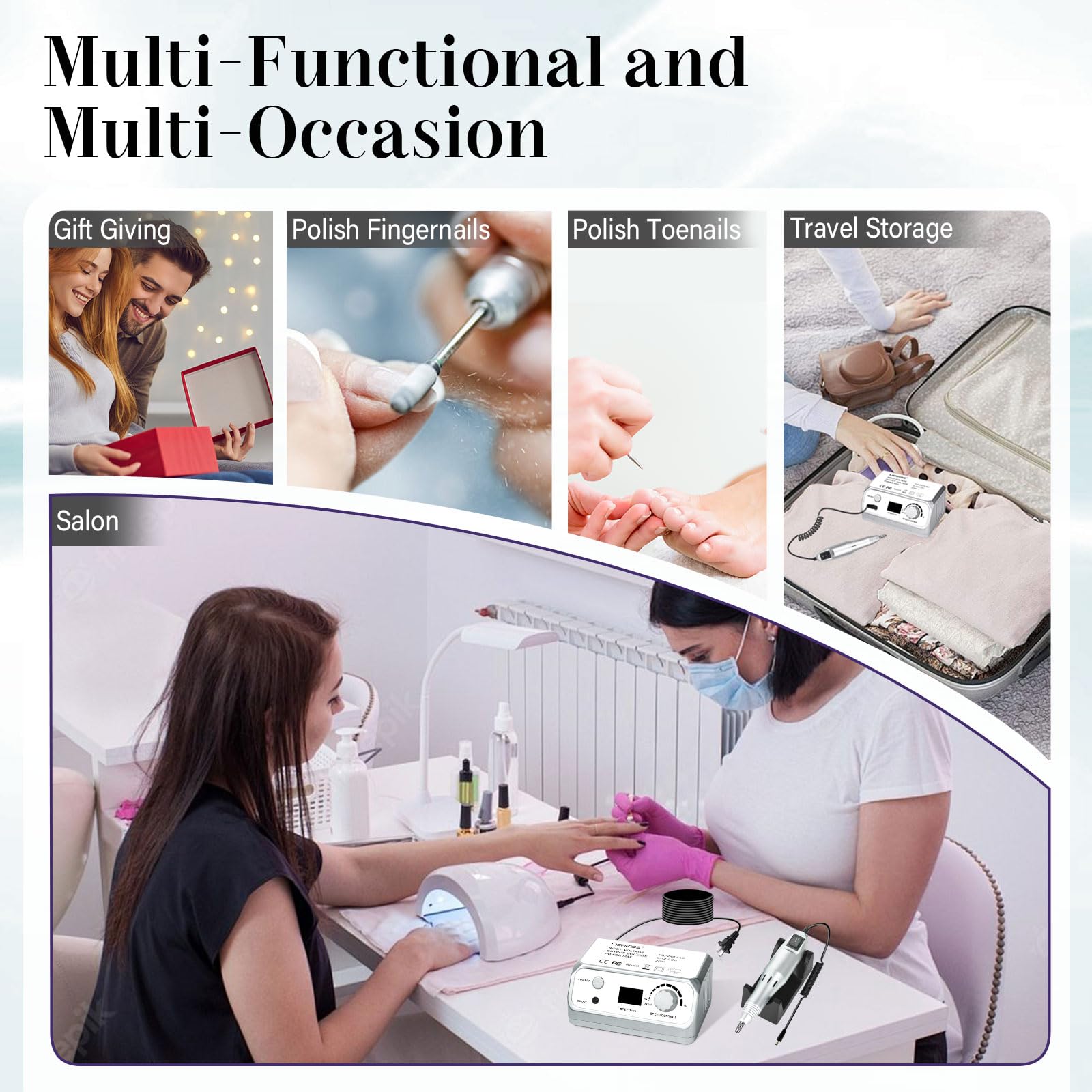 Professional 35000RPM Electric Nail Drill Kit with 100pcs Sanding Bands & Bits - Acrylic Gel Nail Manicure Pedicure Tool for Salon & Home Use